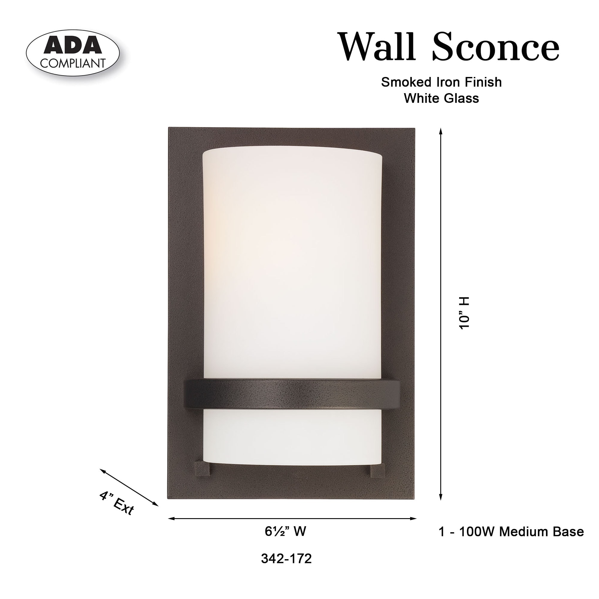 Smoked Iron and Etched Opal Glass Cylinder Wall Sconce