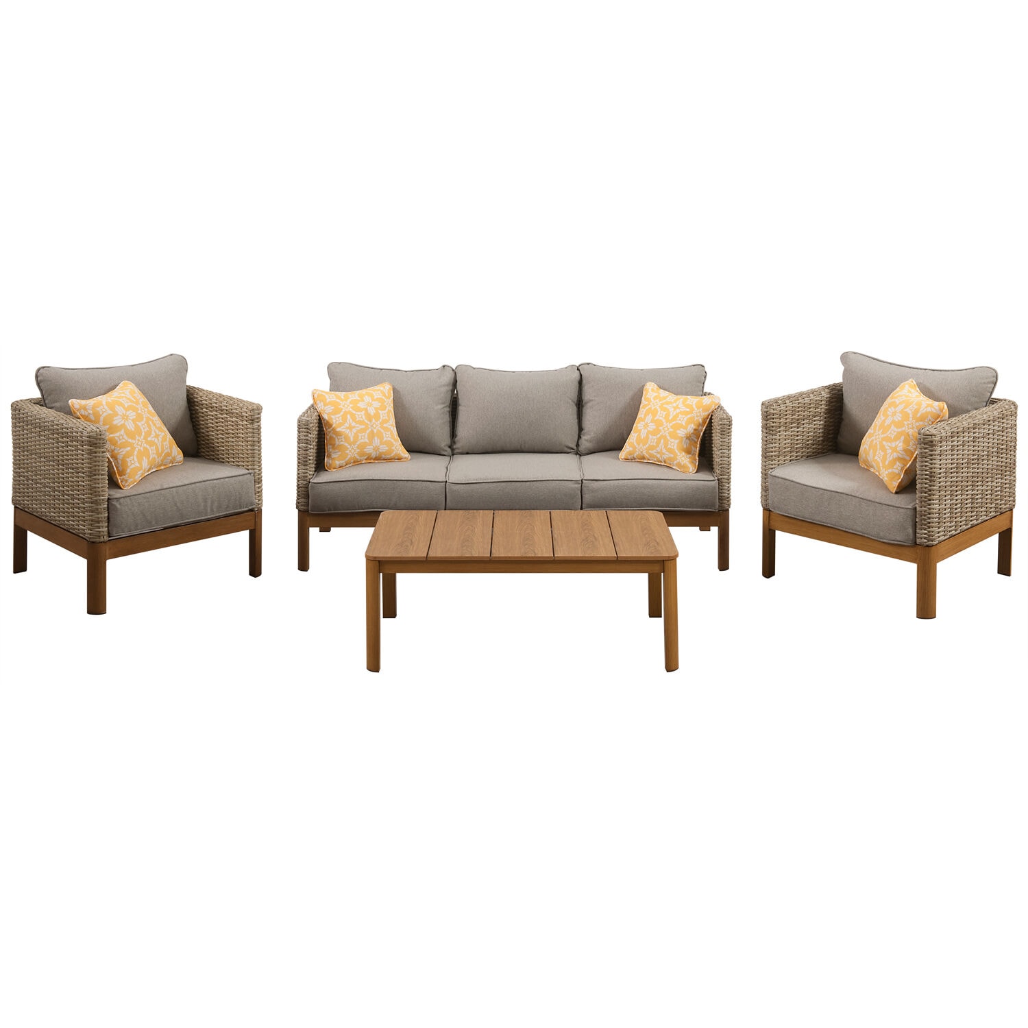 Mod Furniture BLAKE4PC-GRY Blake 4 -Piece Patio Sofa Conversation Set with Gray Cushions