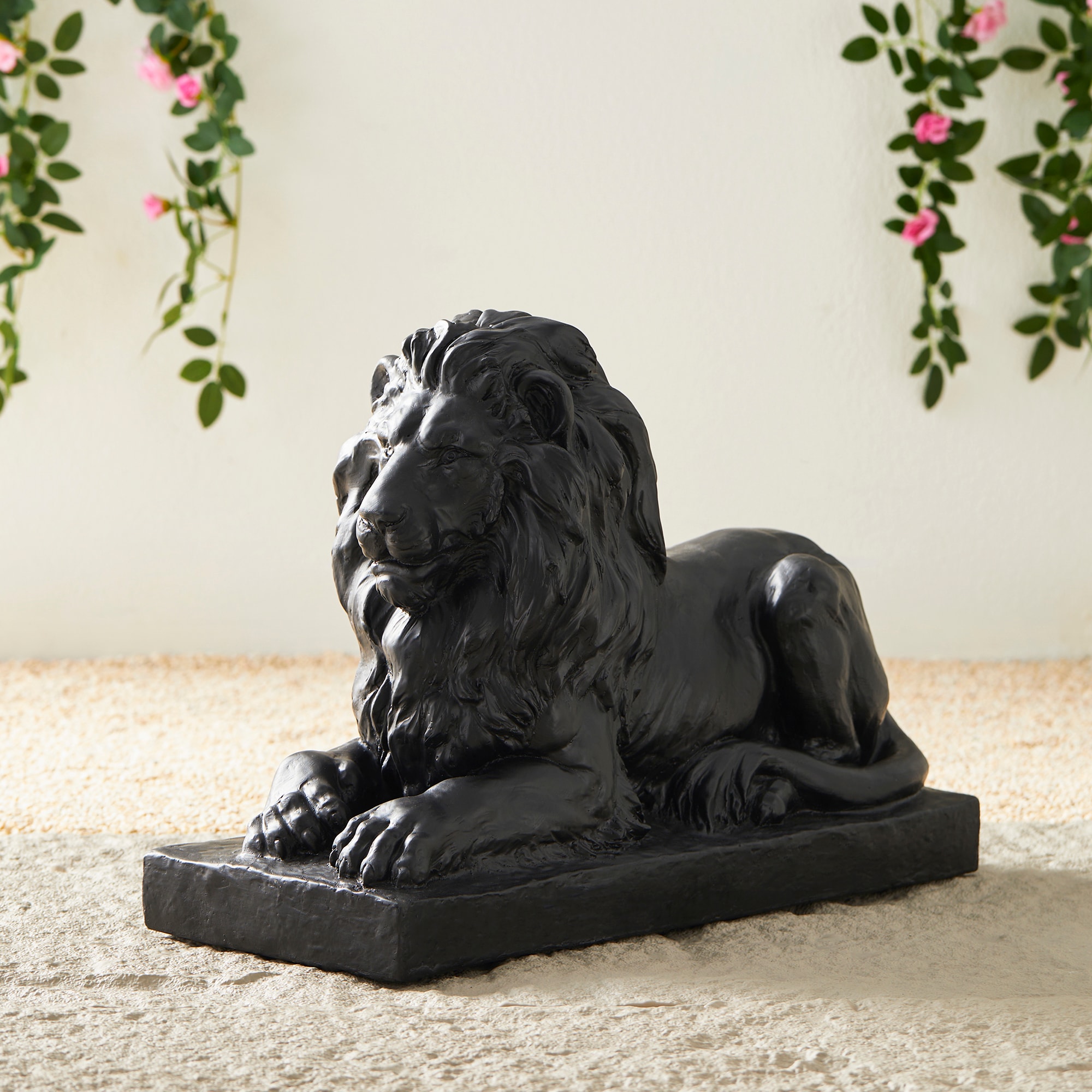 Glitzhome 15.25-in H x 9-in W Black Lion Garden Statue in the 