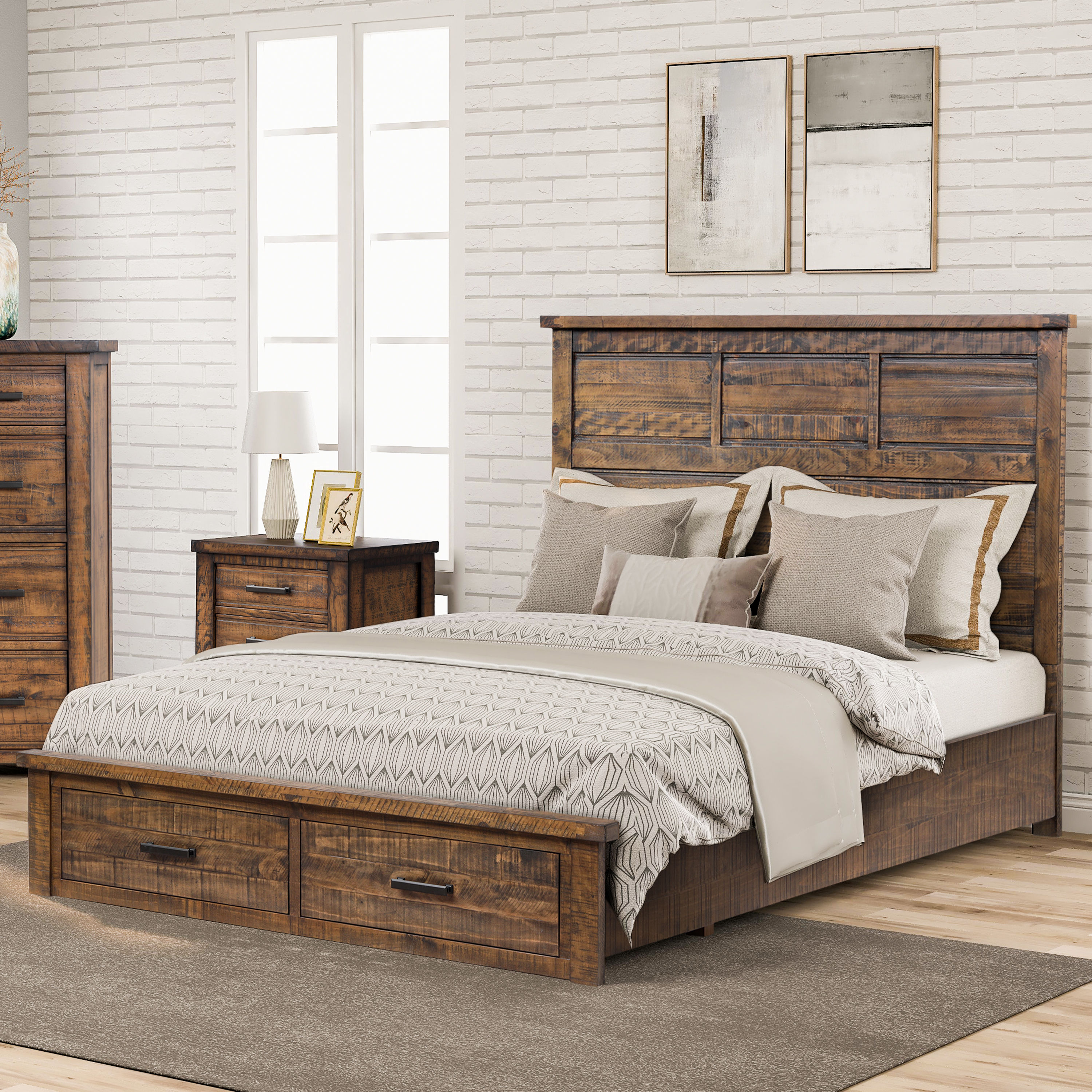 solid wood queen bed frame with drawers