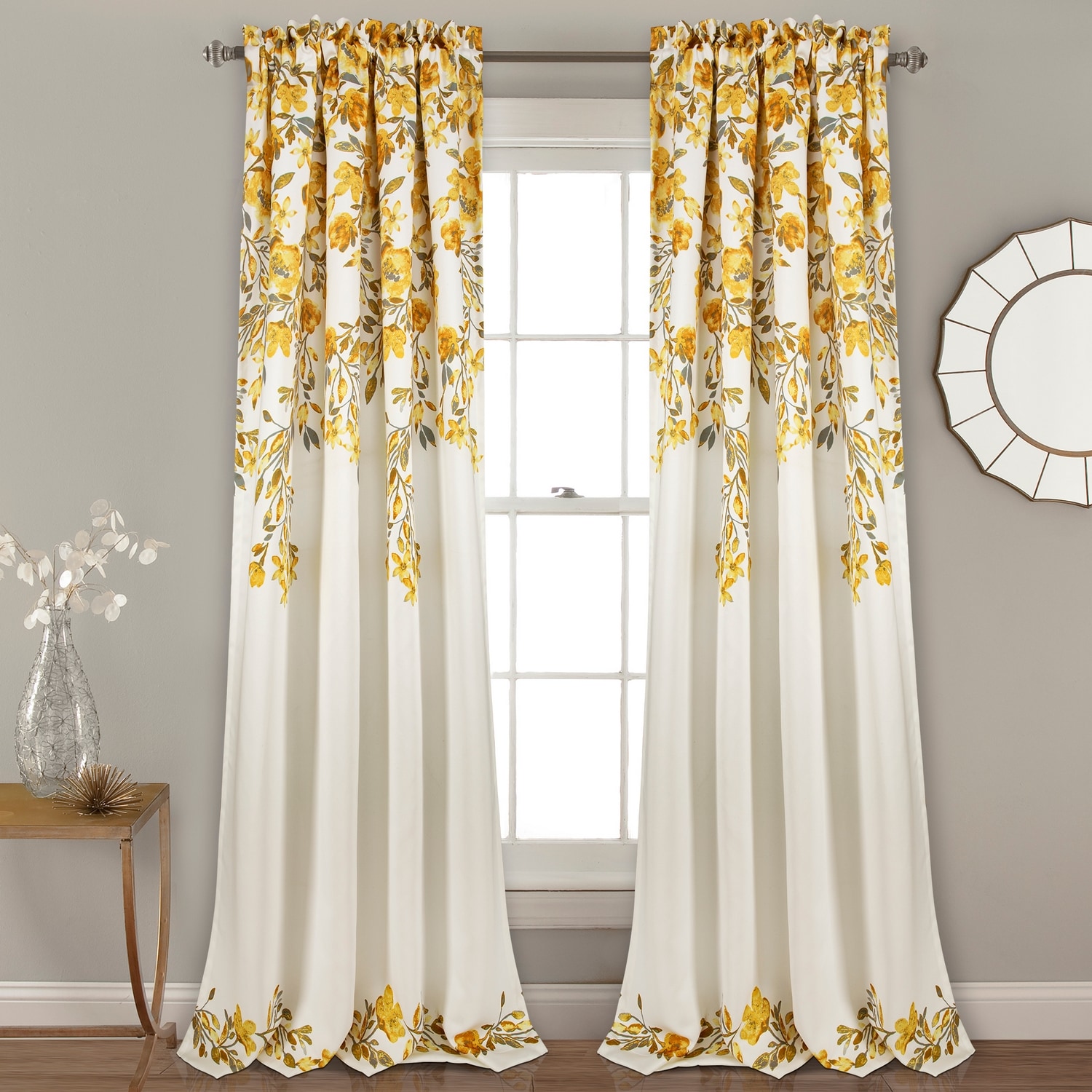 Lush Decor 16T003361 84-Inches Yellow Floral Light filtering Rod pocket Curtain panel pair