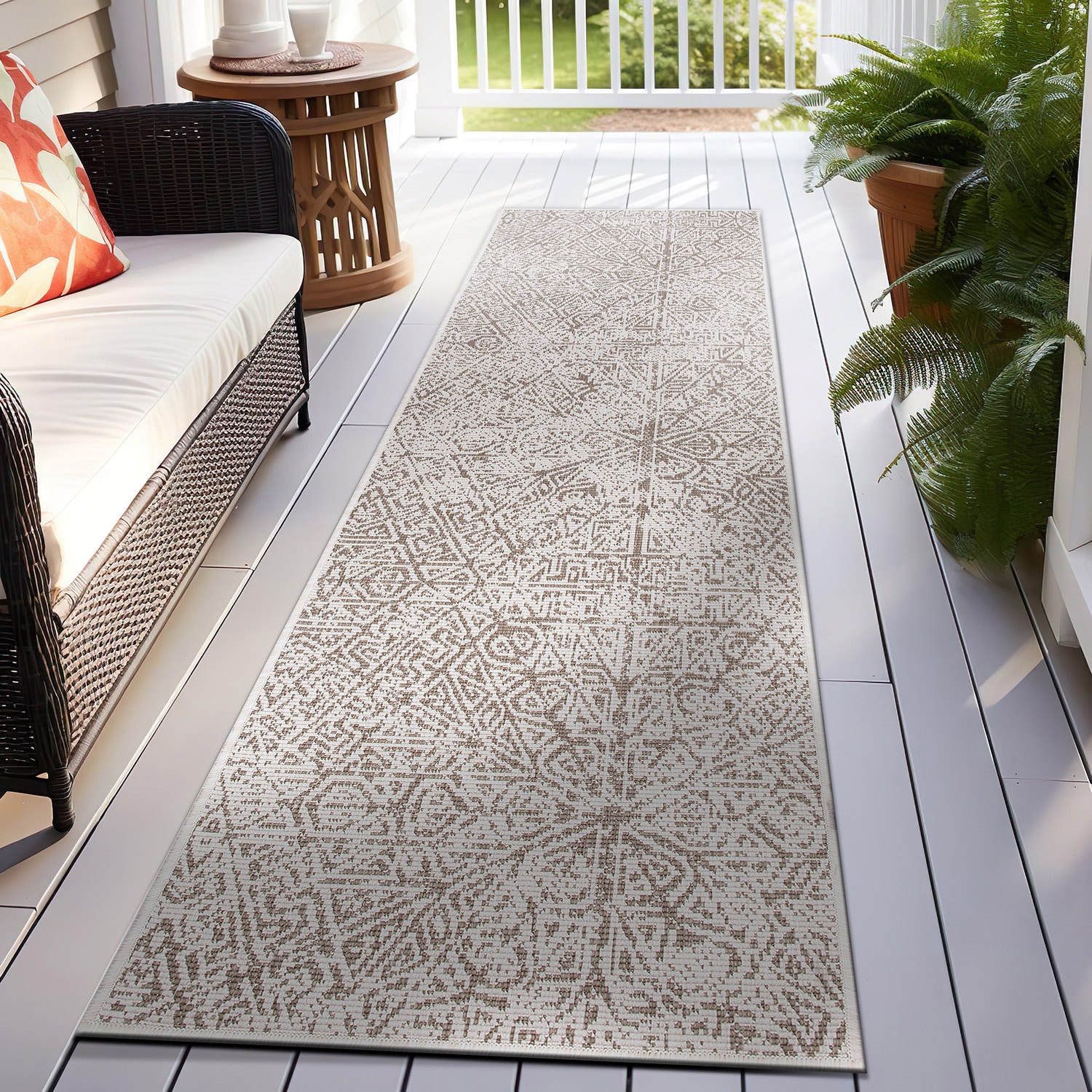 World Rug Gallery 4028BEIGE2X7 2 x 7 (ft) Loomed Synthetic Beige Rectangular Indoor/Outdoor Geometric Runner rug