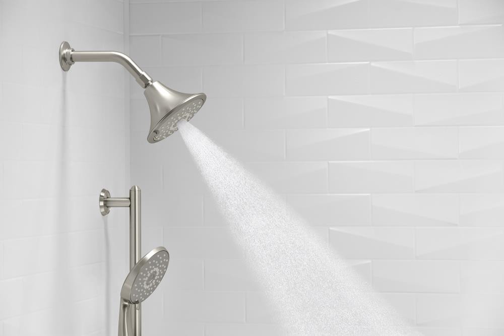 KOHLER Forte Vibrant Brushed Nickel Round Fixed Shower Head 2.5-GPM (9. ...