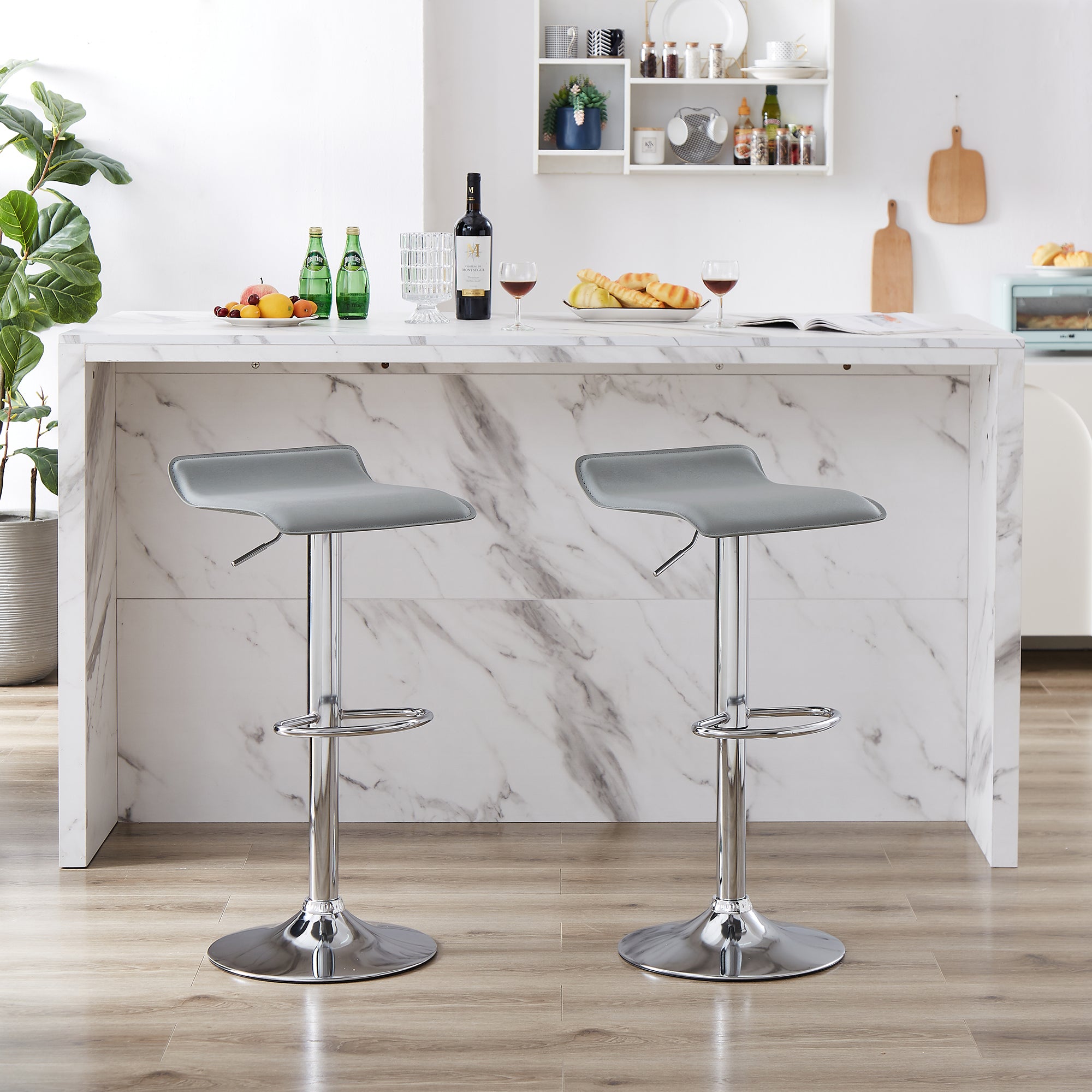 Vecelo LOE-C11-GRY Swivel Upholstered Adjustable Height Counter Stool with Metal Frame Set of 2