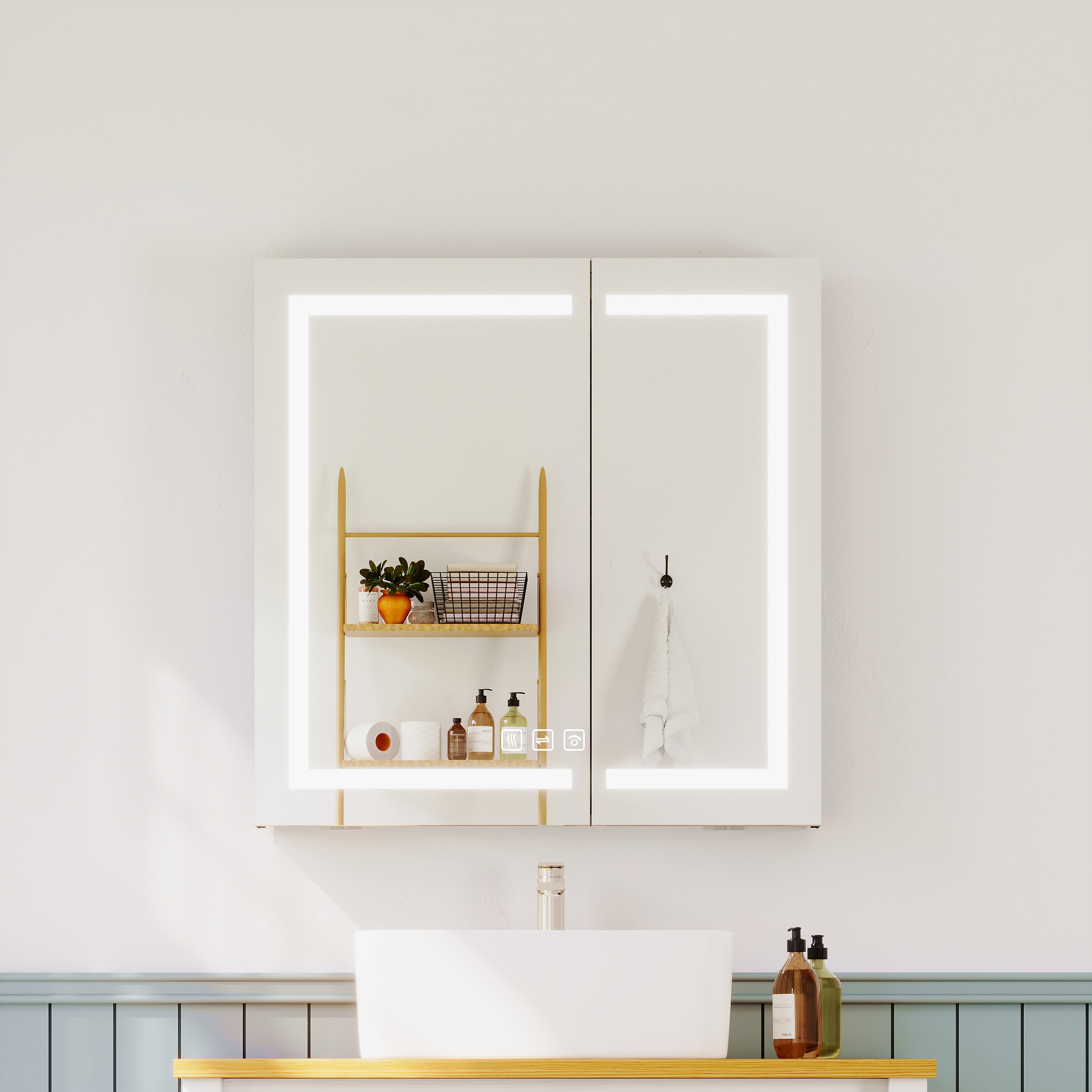 ONWITH LED Mirror Medicine Cabinet with Lights 48-in W x 36-in H Medicine Cabinet Mirror Recessed or Surface Mount Adjustable Color Temperature Anti-Fog with Outlet and USB