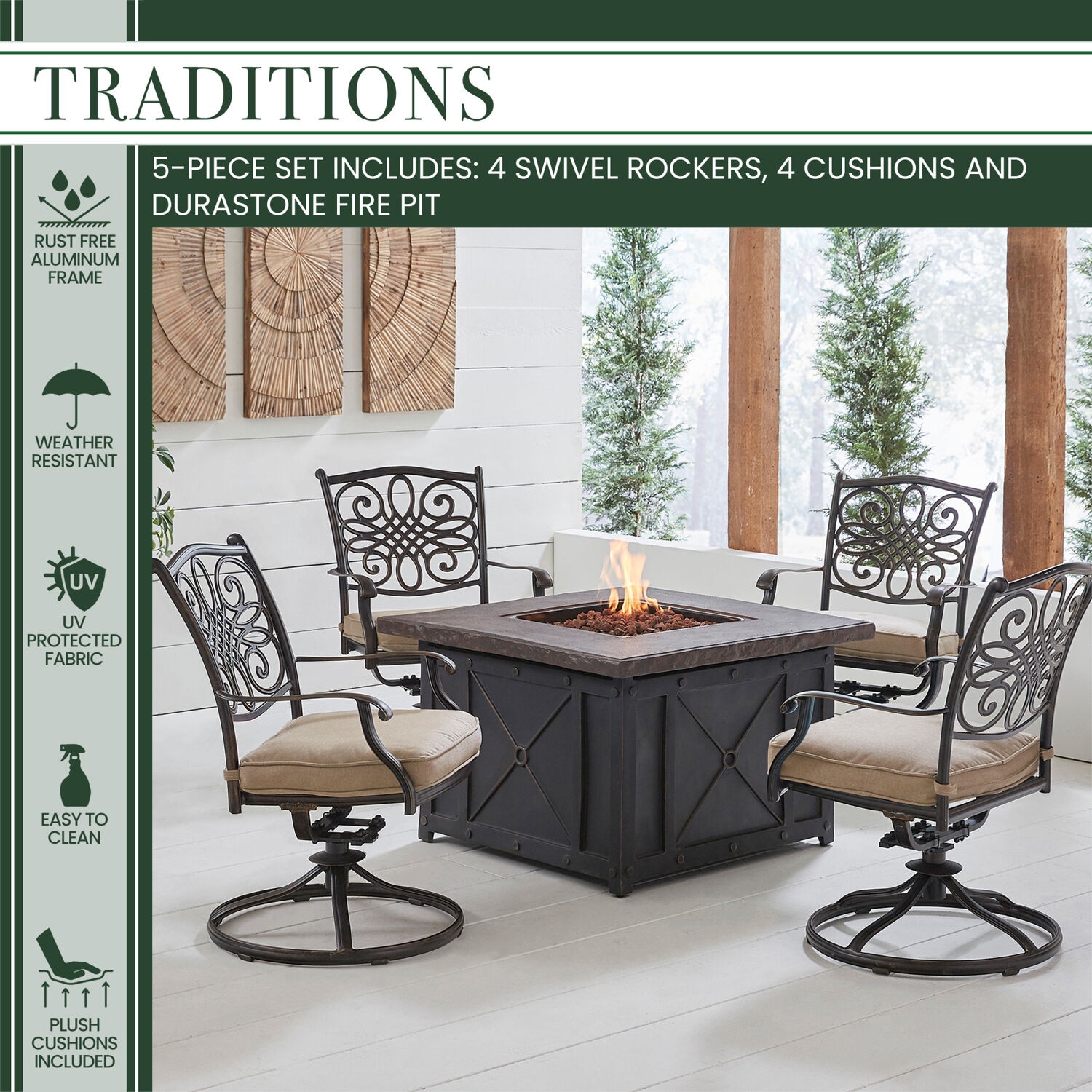 Hanover TRAD5PCDSW4FP-TAN Patio-Conversation-Sets - View #3