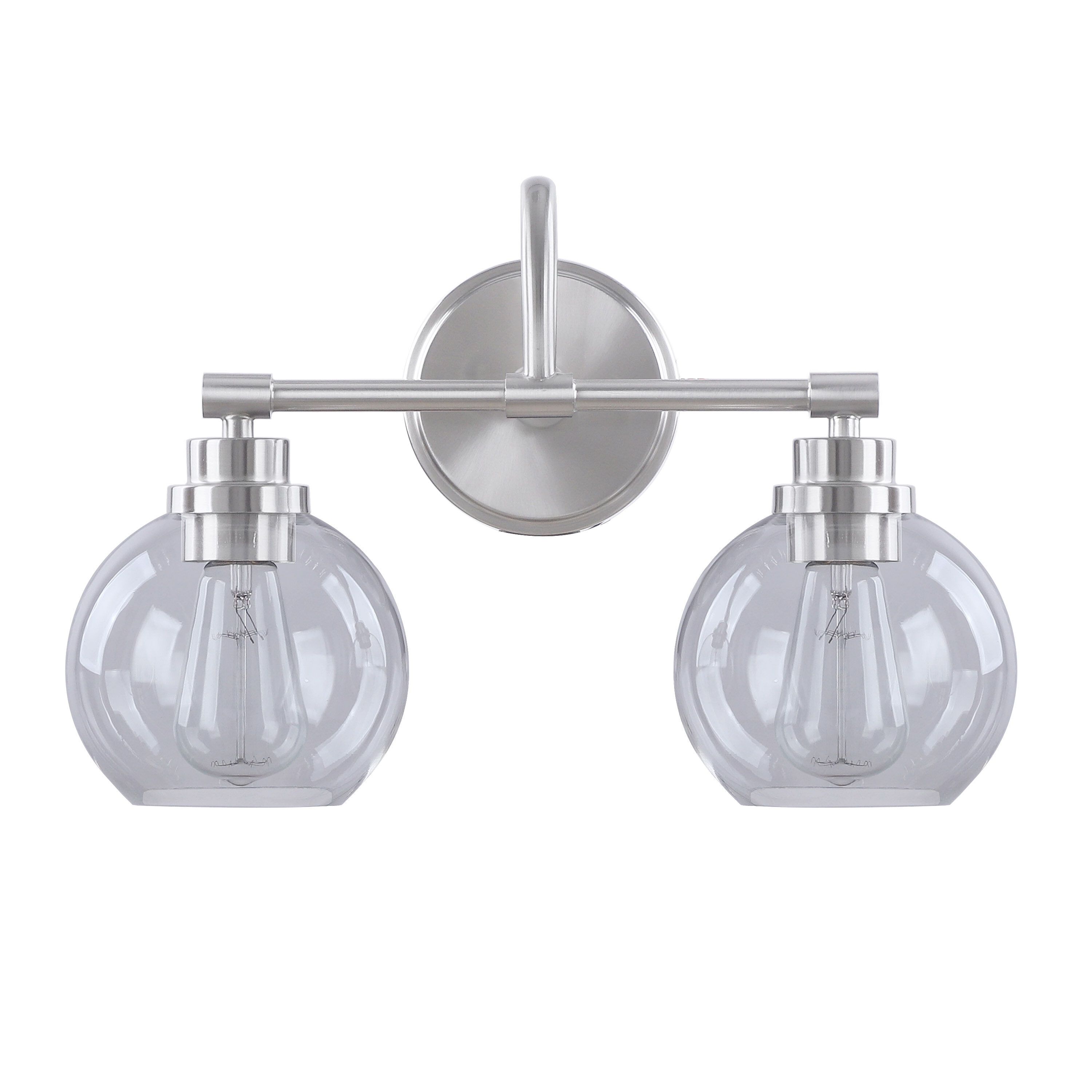 16.5" Brushed Nickel 2-Light Vanity Light with Clear Glass Shades