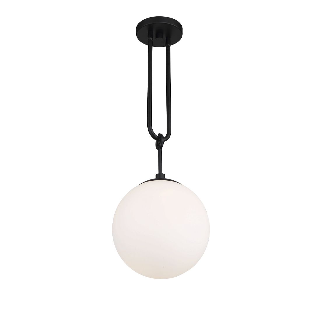 Matte Black Mid-century White Glass Globe Hanging Pendant Light in the ...