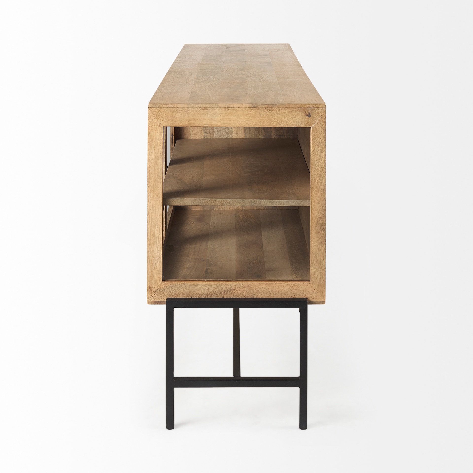 Arelius 70'' Light Brown Mango Wood Sideboard with Black Metal Base