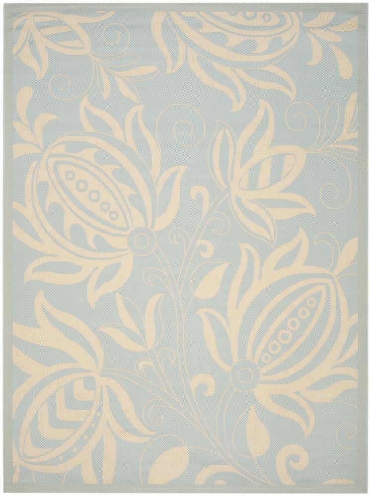 Safavieh CY6109-25-8 Courtyard Joulter 8 x 11 (ft) Loomed Polypropylene Aqua/Cream Rectangular Indoor/Outdoor Floral/Botanical Area rug