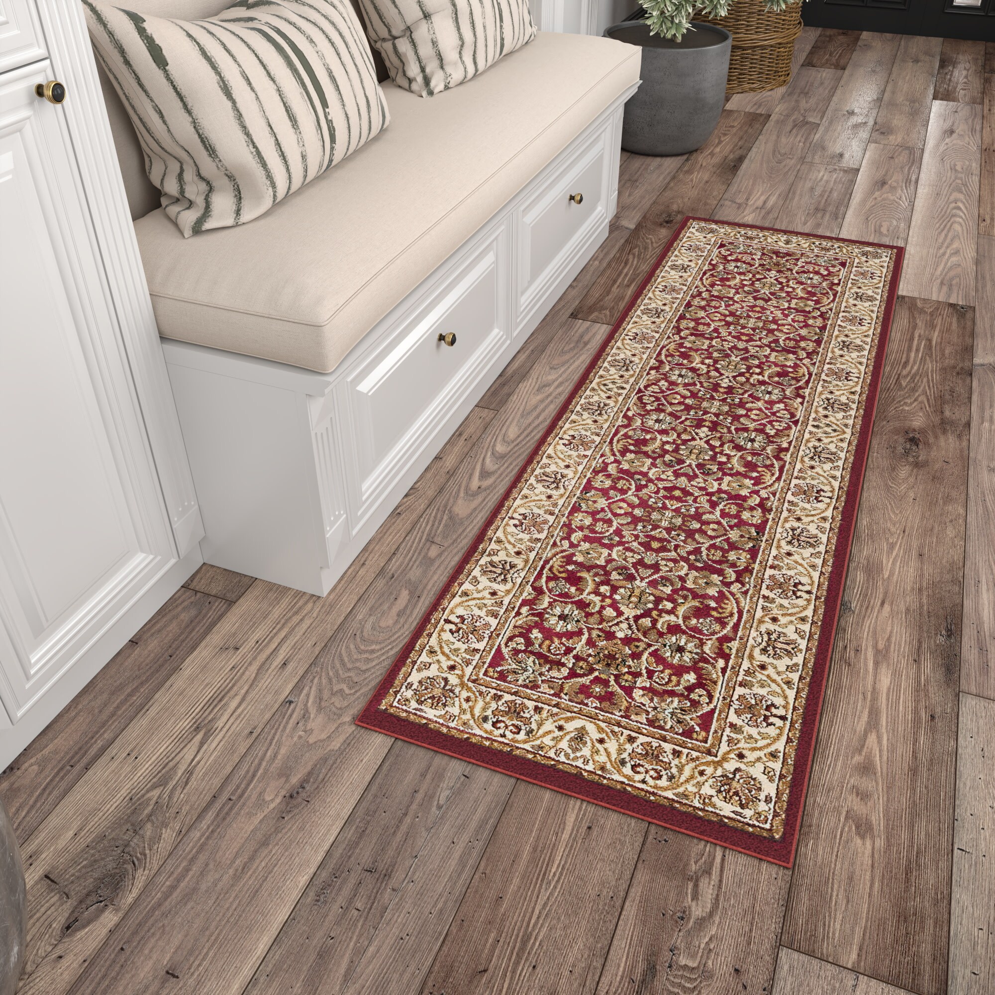 Tayse SNS4810 2X8 Sensation 2 x 8 (ft) Loomed Polypropylene Red Rectangular Indoor Border Oriental Runner rug