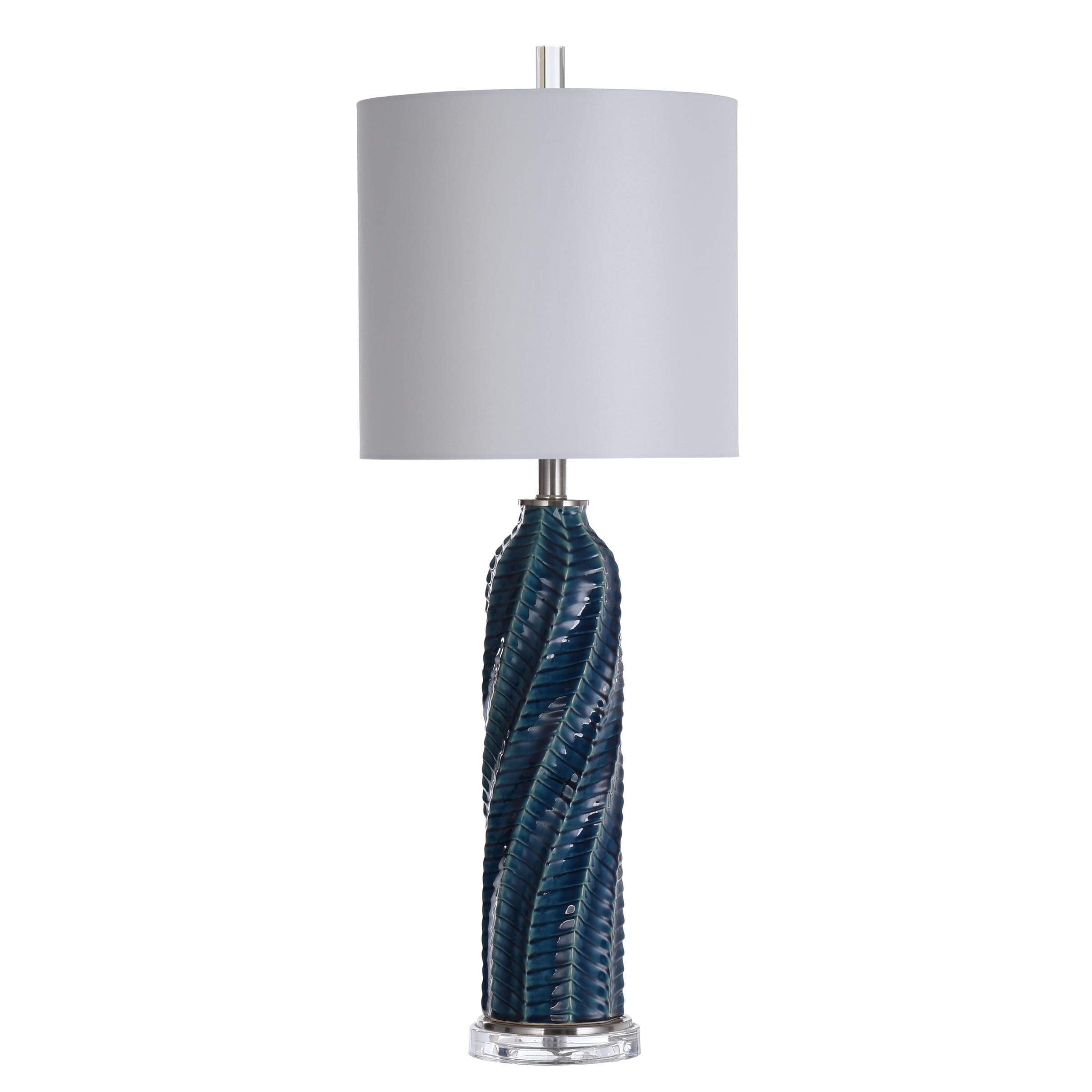 StyleCraft Home Collection L330525DS BAY ST. LOUIS Turquoise Colored Body with Clear Acrylic Base 3-way Table Lamp with Fabric Shade