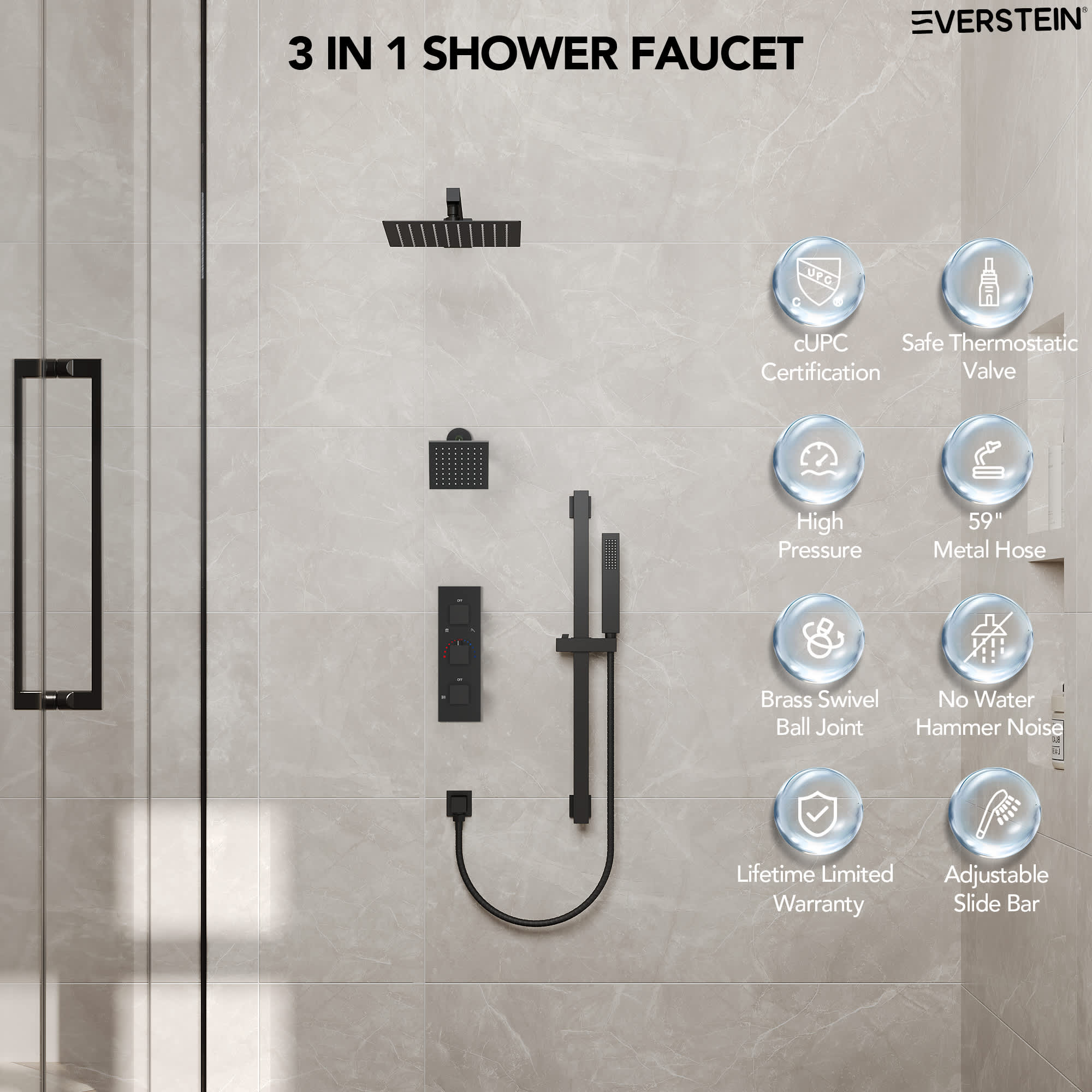 EVERSTEIN SFS-1016A-BK12 Showerhead-Bar-Panels - View #4