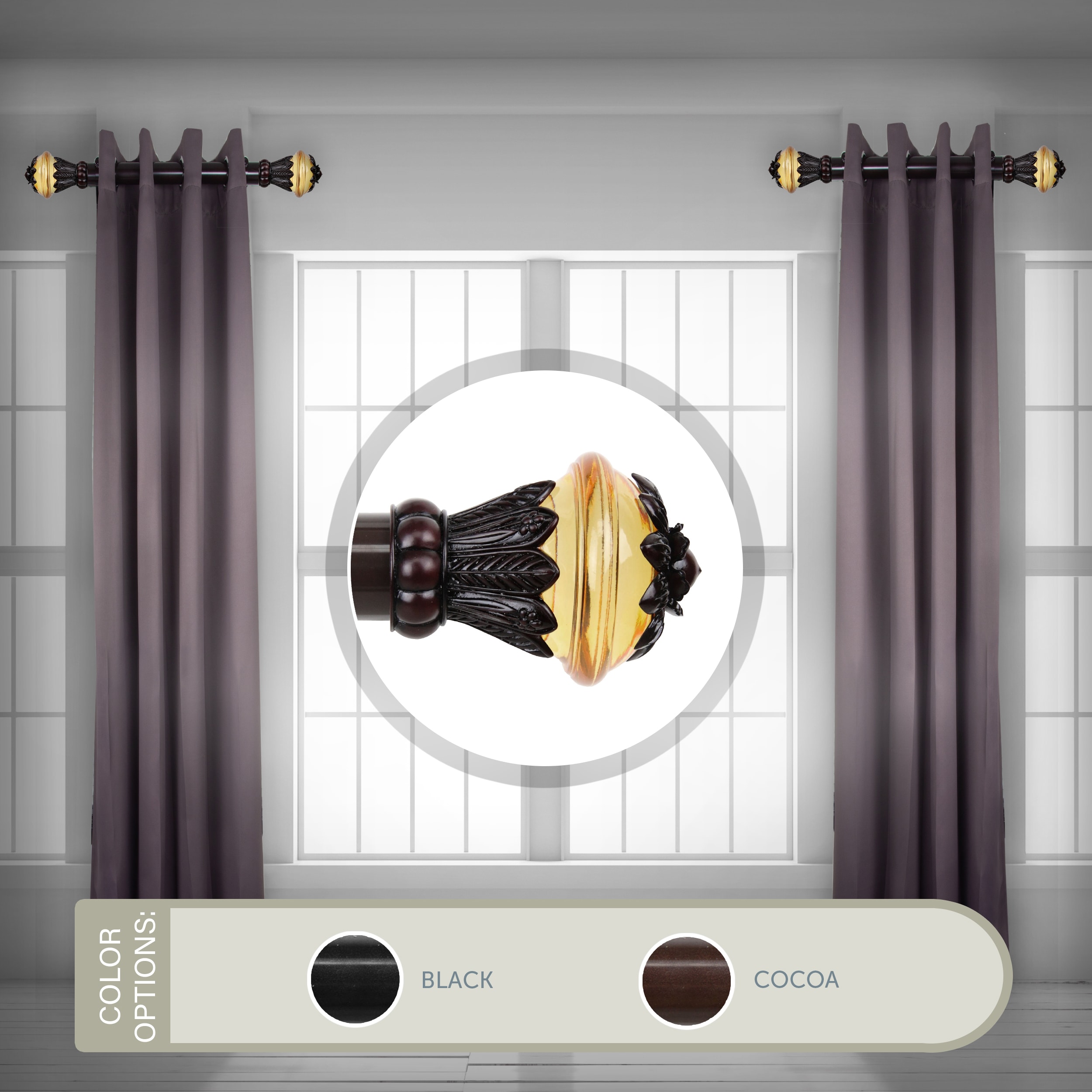 Hart & Harlow LO-SIDE150-52-7 Bradley 1.5-in 12-in to 20-in Cocoa Steel Side curtain rod with Finials