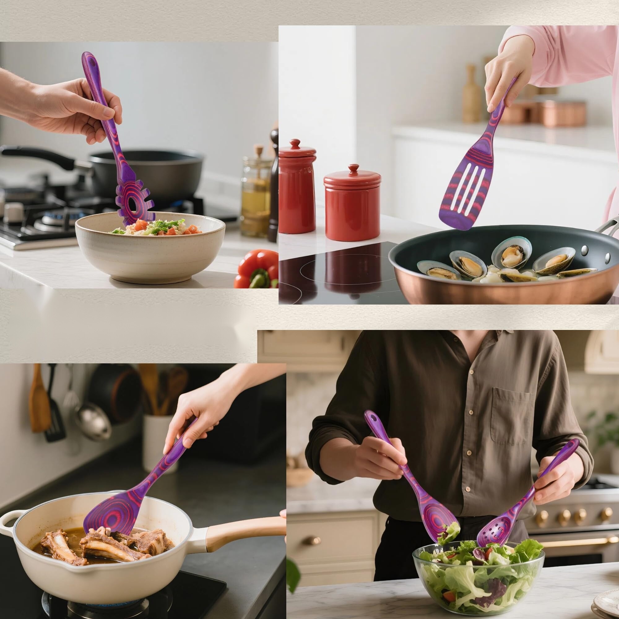 Aoibox 7 Piece Pakkawood Kitchen Cooking Utensil Set with Slotted Spoon ...