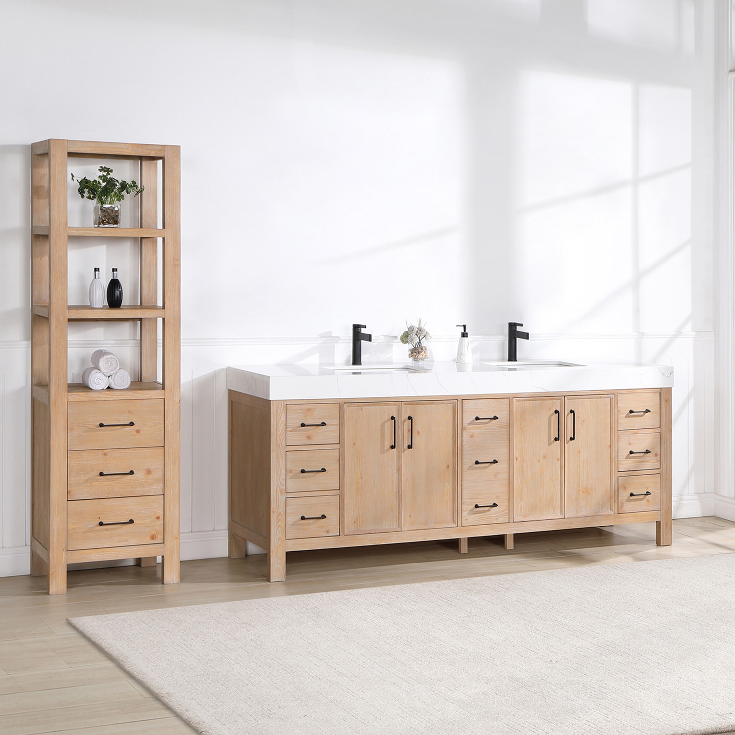 Leon 84" Fir Wood Double Vanity with Composite Top