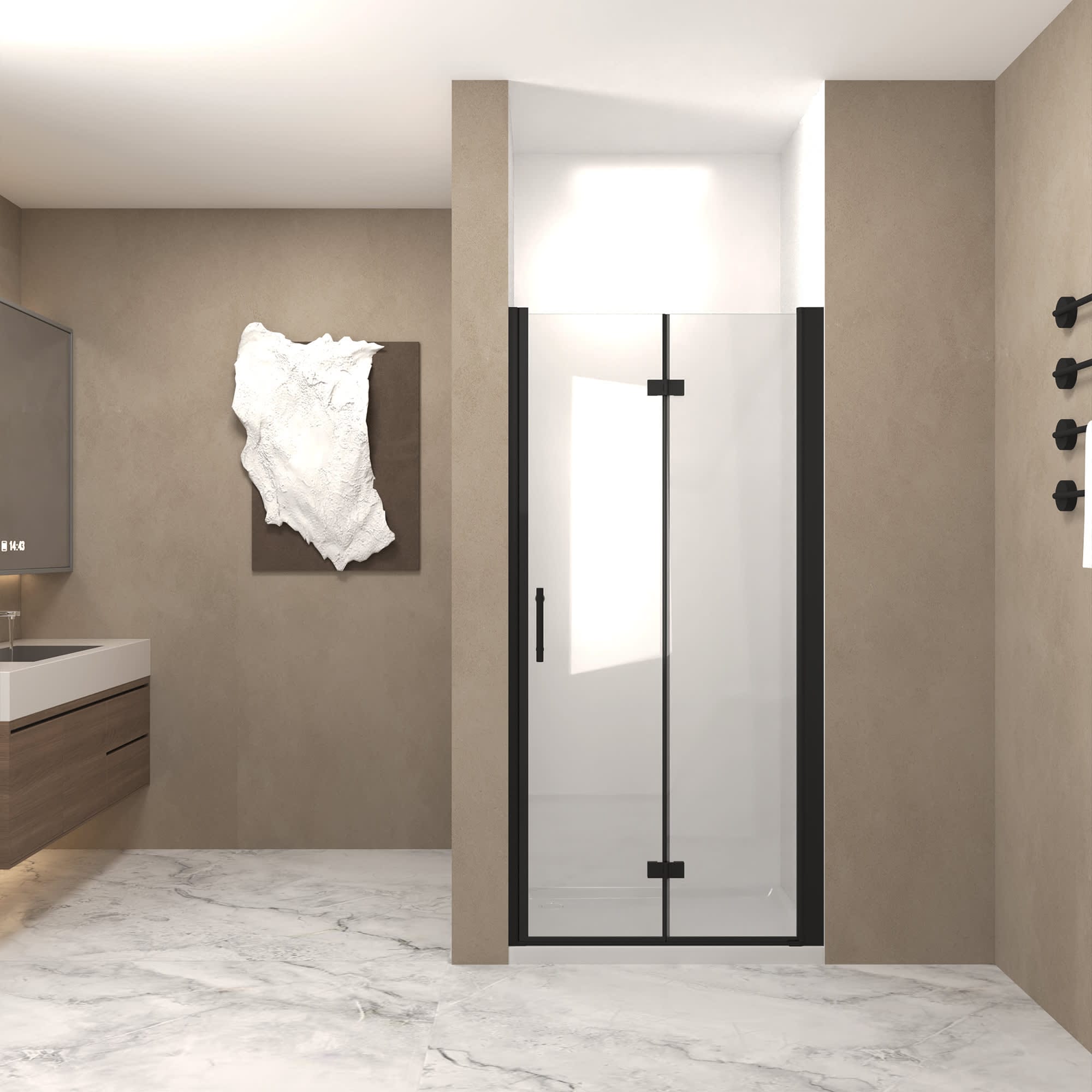 Misty Moon 36 x 72 Inch Bifold Shower Door with 6mm  Tempered Glass Matte Black Aluminum Frame Explosion Proof Film