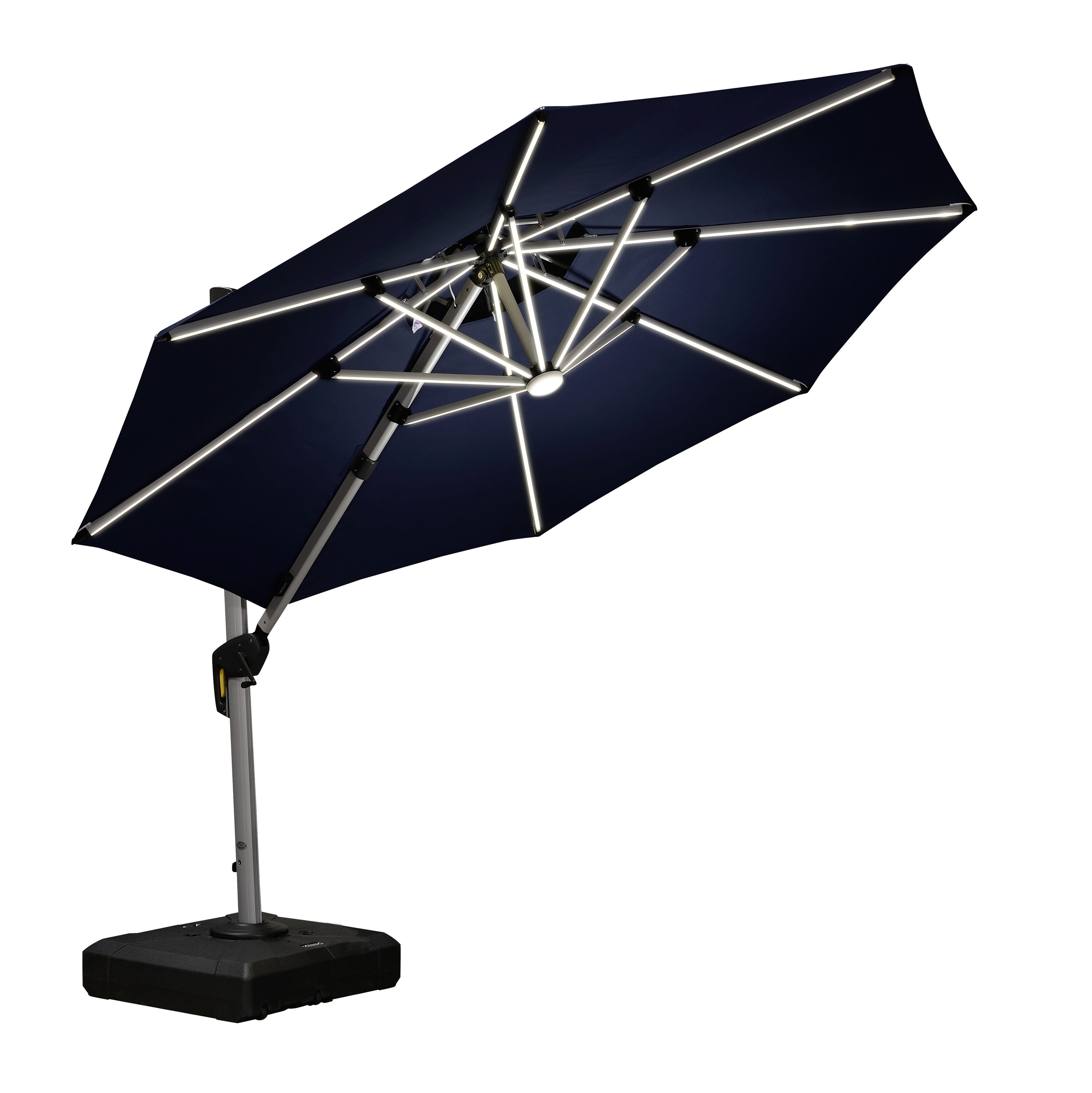 PURPLE LEAF LSGLRRDT10-NB 10-ft Aluminum Navy Crank Cantilever Patio Umbrella with Lights and