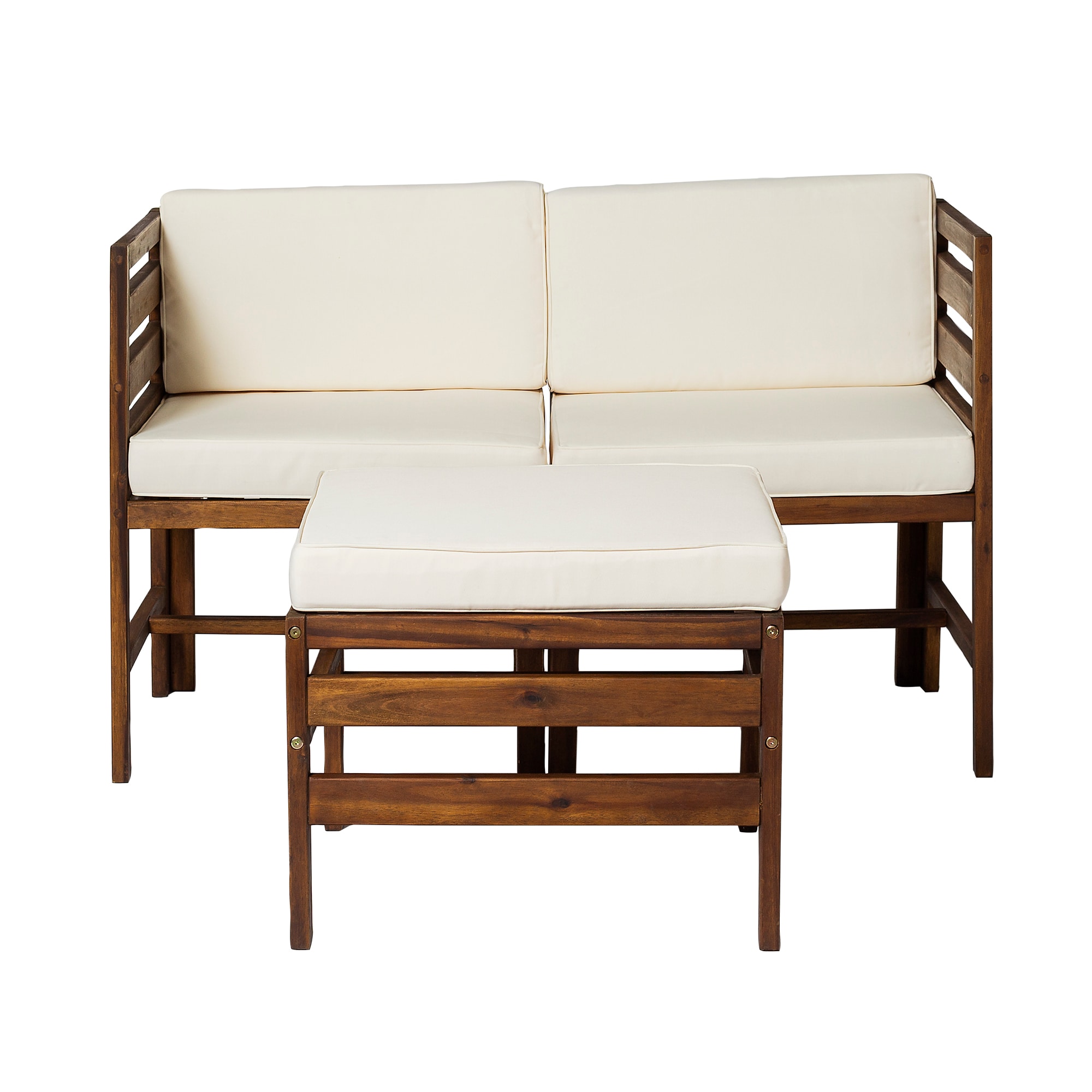 Walker Edison LWWSAN3PCDB 3-Piece Patio Conversation Set with White Cushions