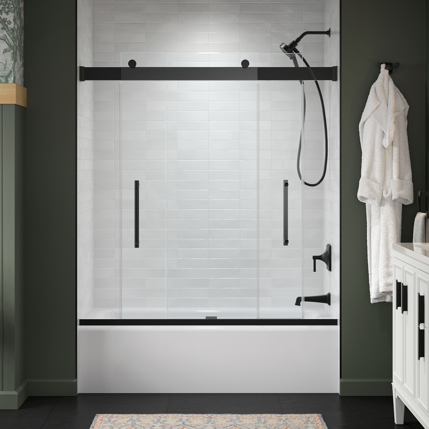 KOHLER 702476-8L-BL Premise Matte Black 56-in to 60-in W x 61.75-in H Frameless Sliding Soft Close Bathtub door