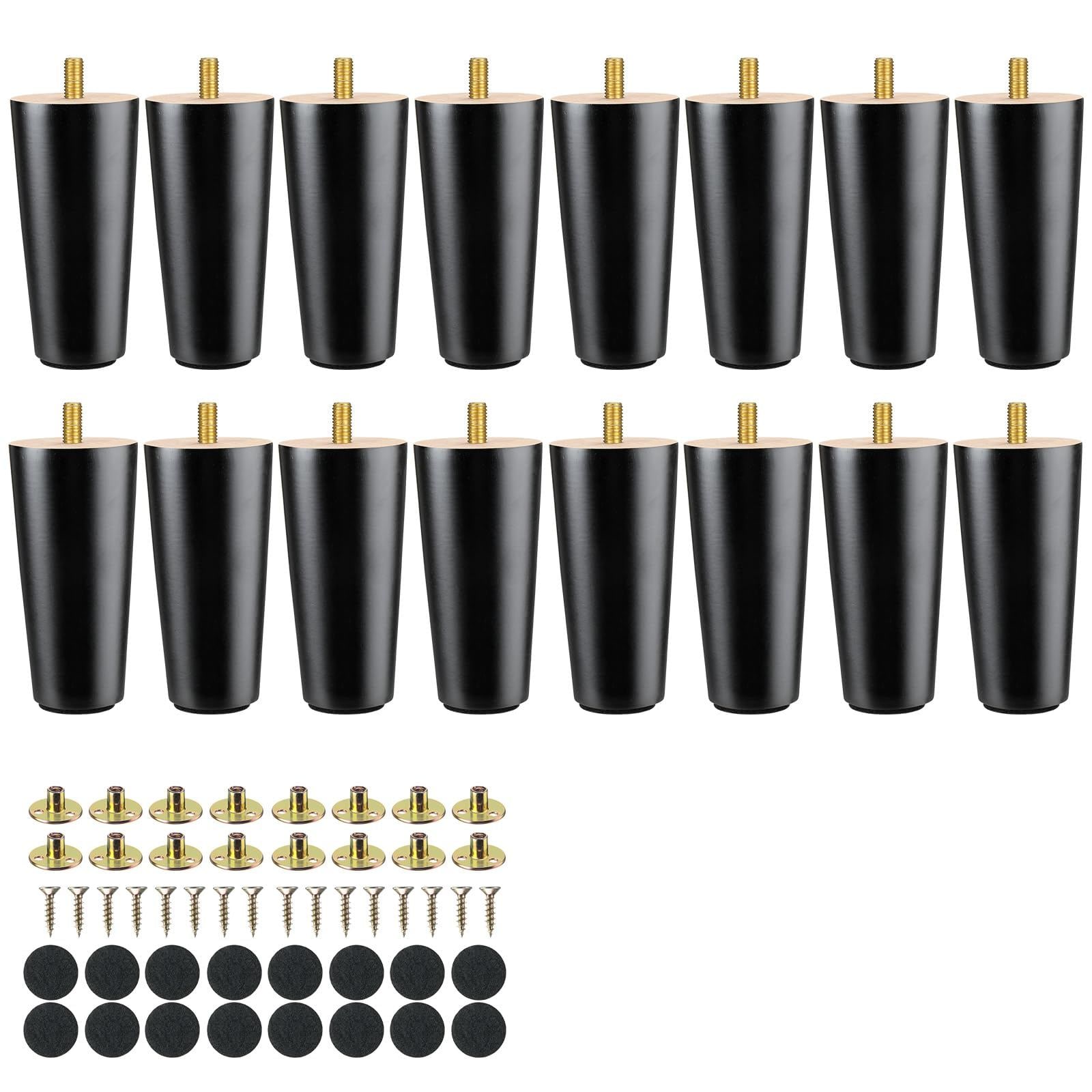 Wudkey 16-Pack 4 in. Black Furniture Legs with Non-Slip Pads Classic Design for Sofa Chair Table Cabinet Replacement