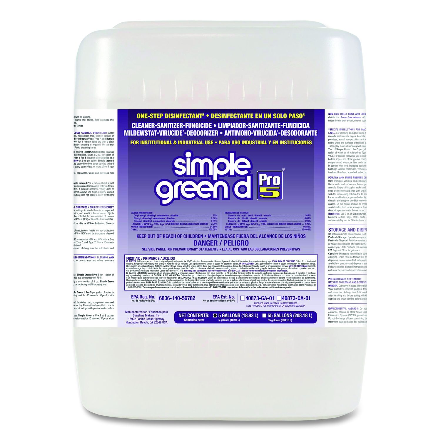 Simple Green d Pro 5 Disinfectant Unscented 5 gal Pail