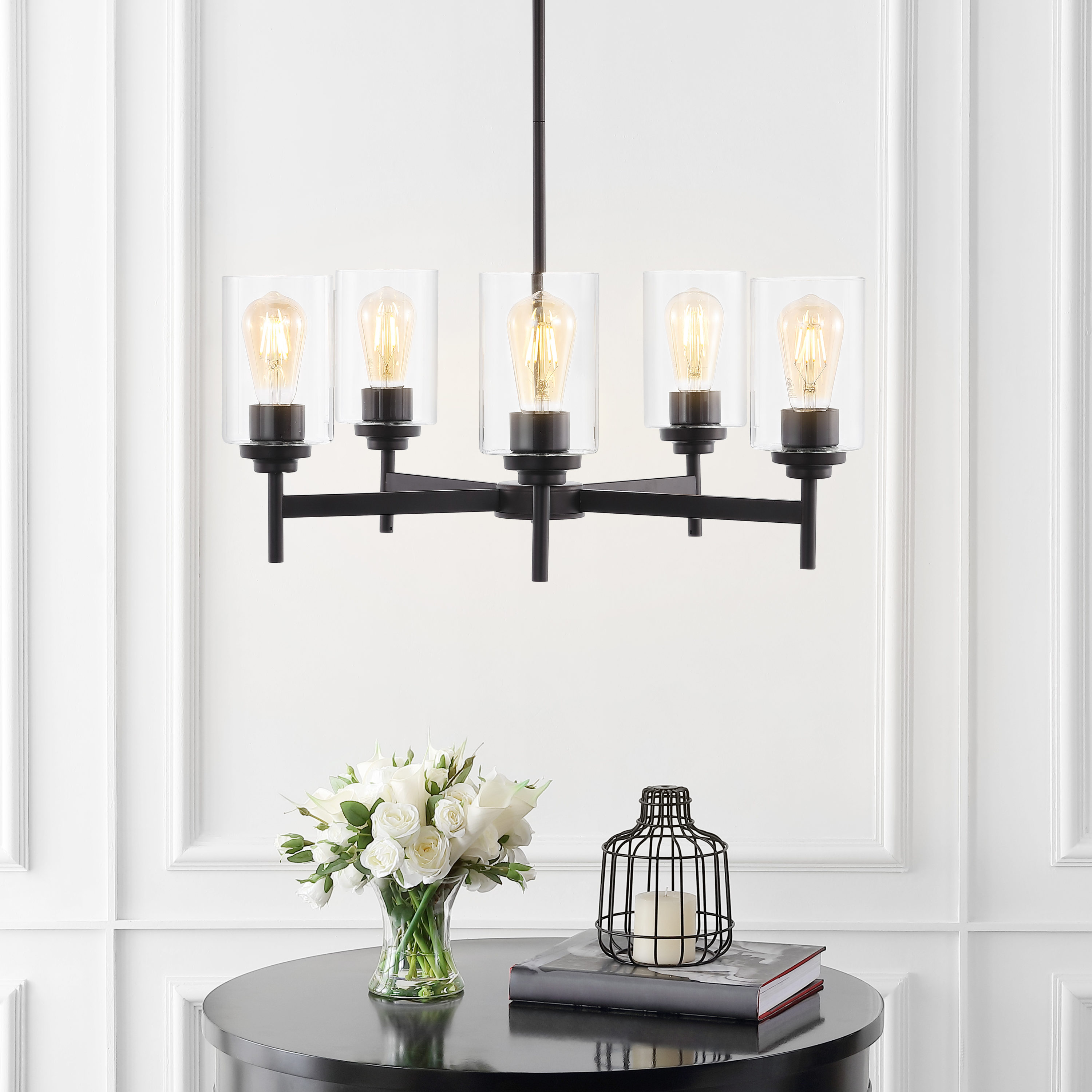 Orpheus 24" Black and Bronze Industrial 5-Light Chandelier