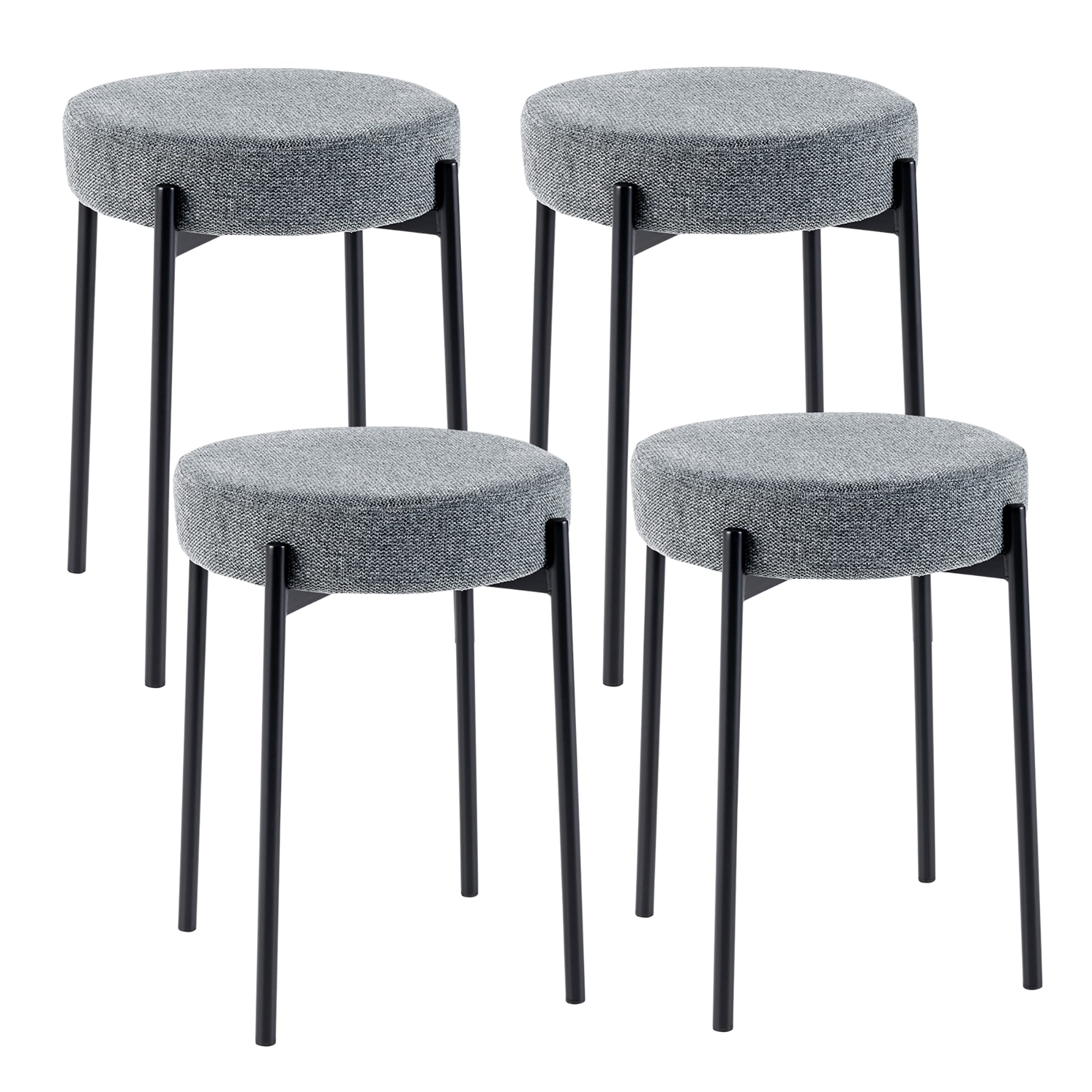 Costway HCST00920 Set of 4 Light Gray + Black 20-in H Short (less than 23-in) Round Seat Upholstered Stackable Metal Bar Stool