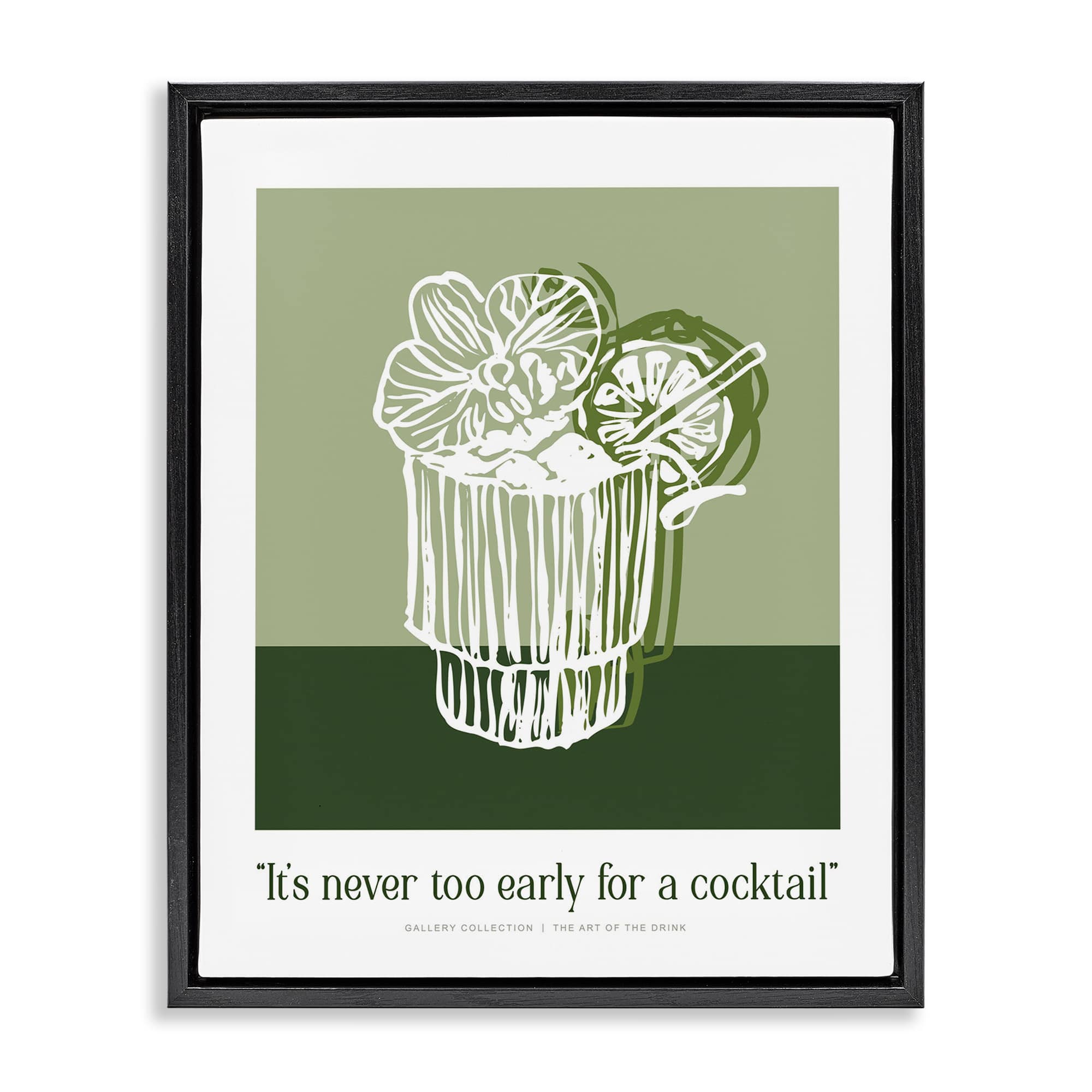 Stupell Industries BY-149-FFB-16X20 Green Never Too Early Cocktail Black Floating Frame Canvas Art 17 x 21