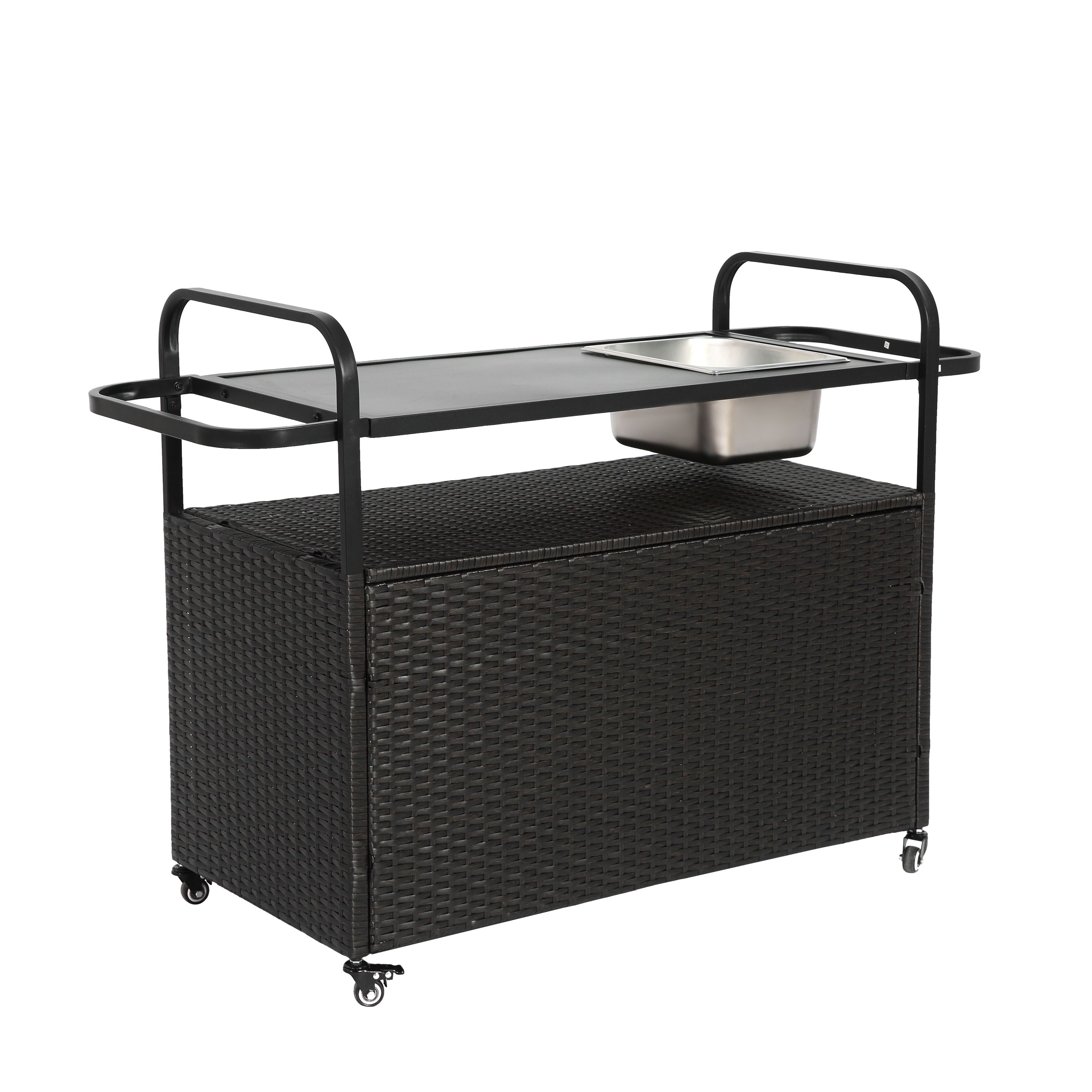 AHIOU HOME ZAAHG-P253277ST Alturas Black Wicker Outdoor Serving Cart