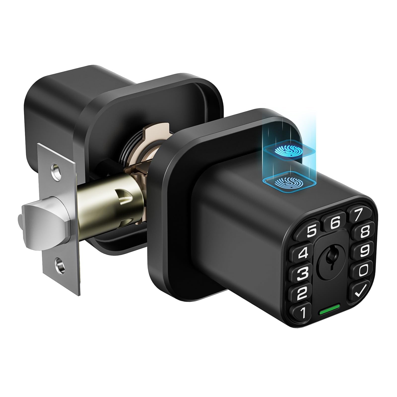 Adrinfly Smart Fingerprint Door Knob Matte Black Keypad Keyless Entry Biometric Lock Waterproof Auto Lock for Bedroom Gate Office 1 Piece #LAD0509M26