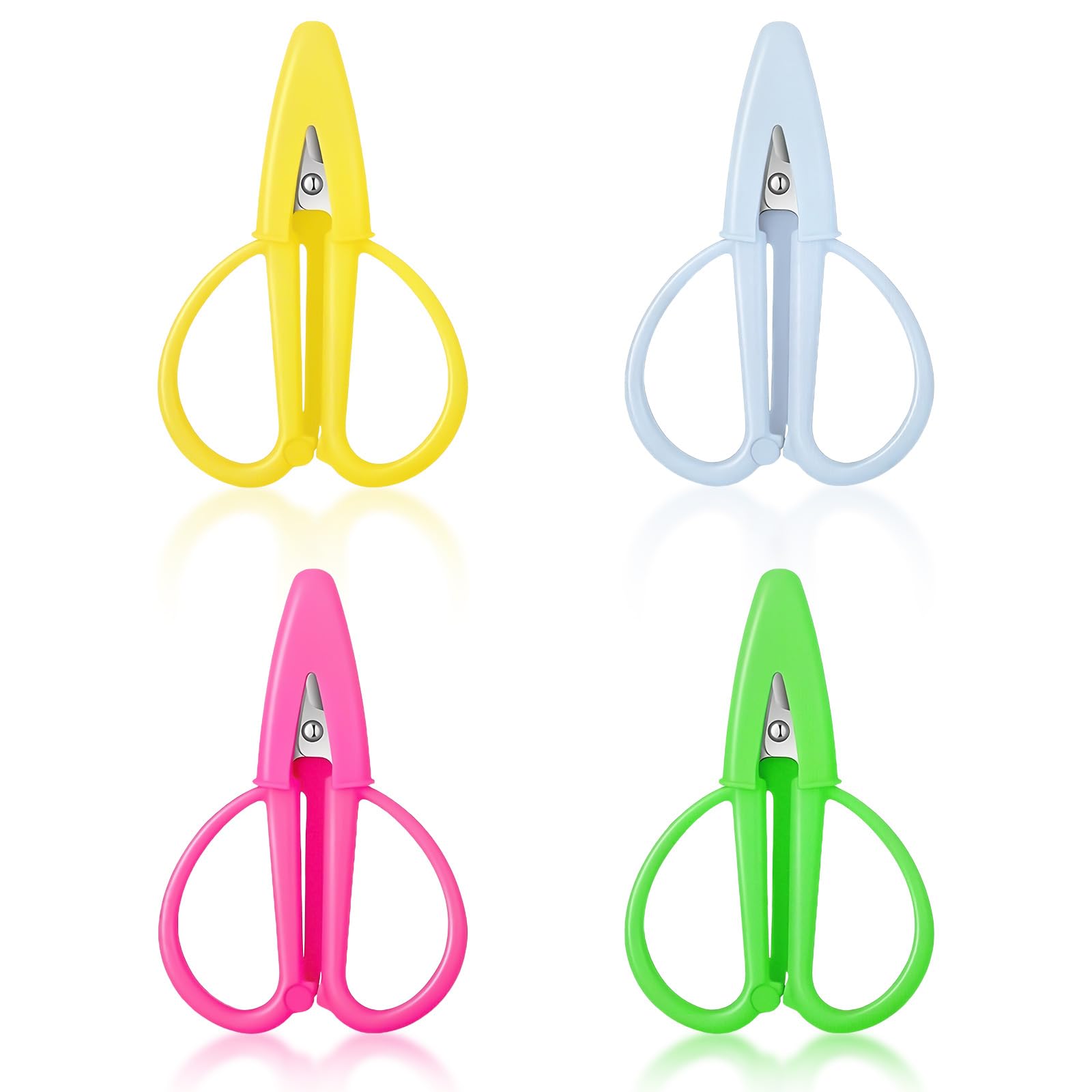 Linder Group Inc 4 pack mini scissors small sharp scissors with cover assorted colors portable detail scissors for travel crafts sewing embroidery DIY safety cap