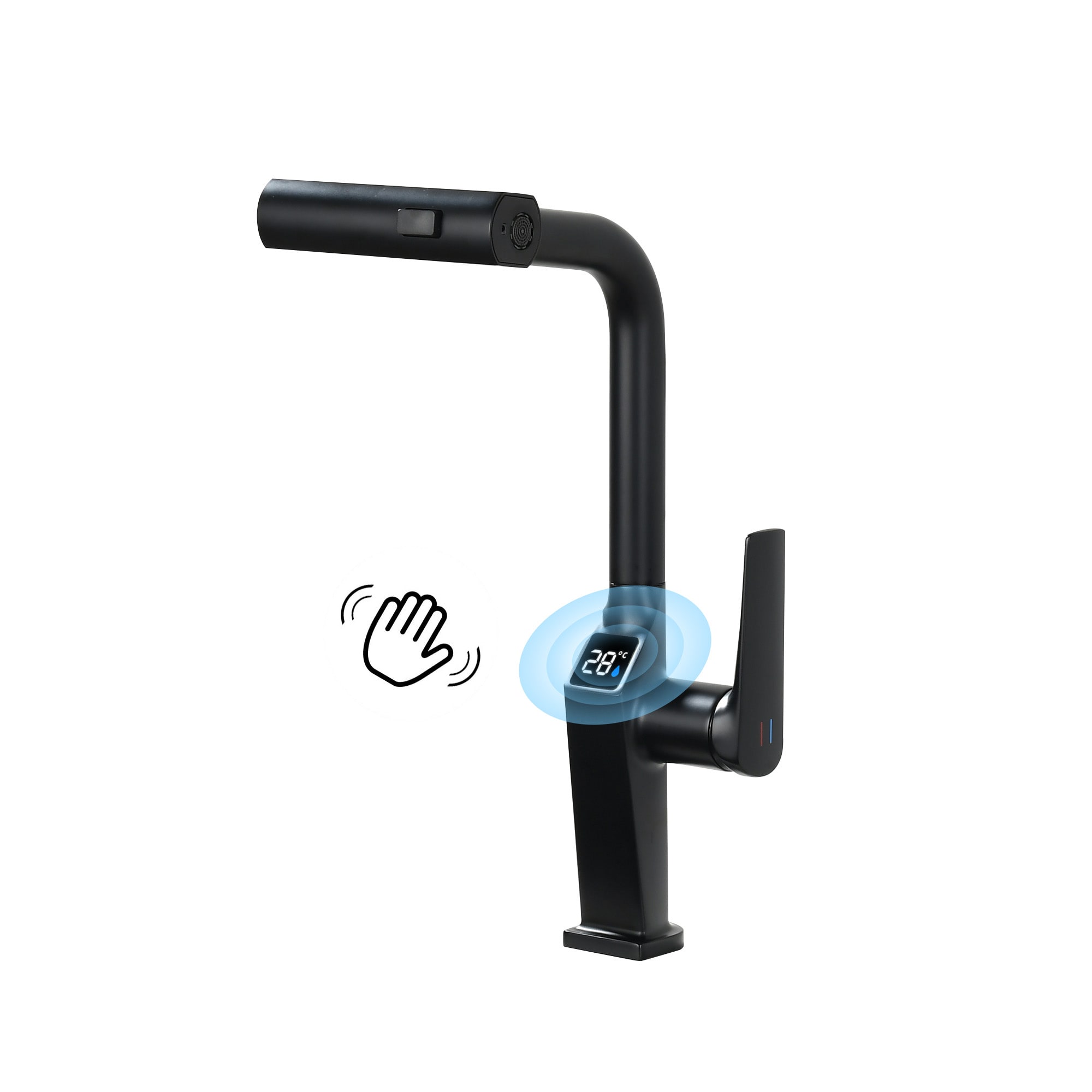 JUSHUA Touchless Matte Black Kitchen Faucet with LED Display Motion Sensor Kitchen Sink Faucet with 3-Function Pull-Out Sprayer 360 Degree Swivel Spout