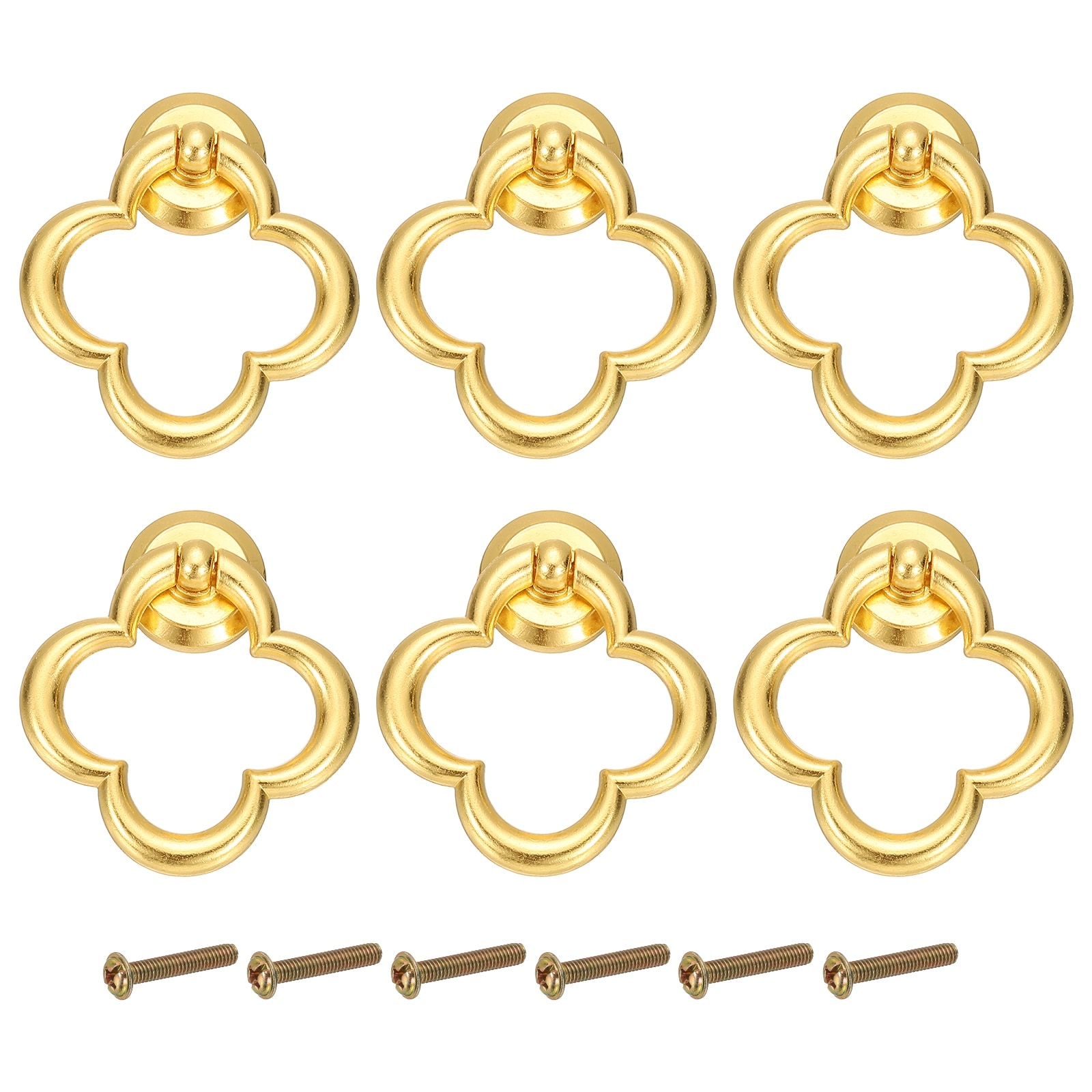 PATIKIL 6pcs Drawer Ring Pull Handles 2.1in Zinc Alloy Hole Ring Drawers Knobs with Screws for Cupboard Cabinet Drawer Dresser Closet Door Gold