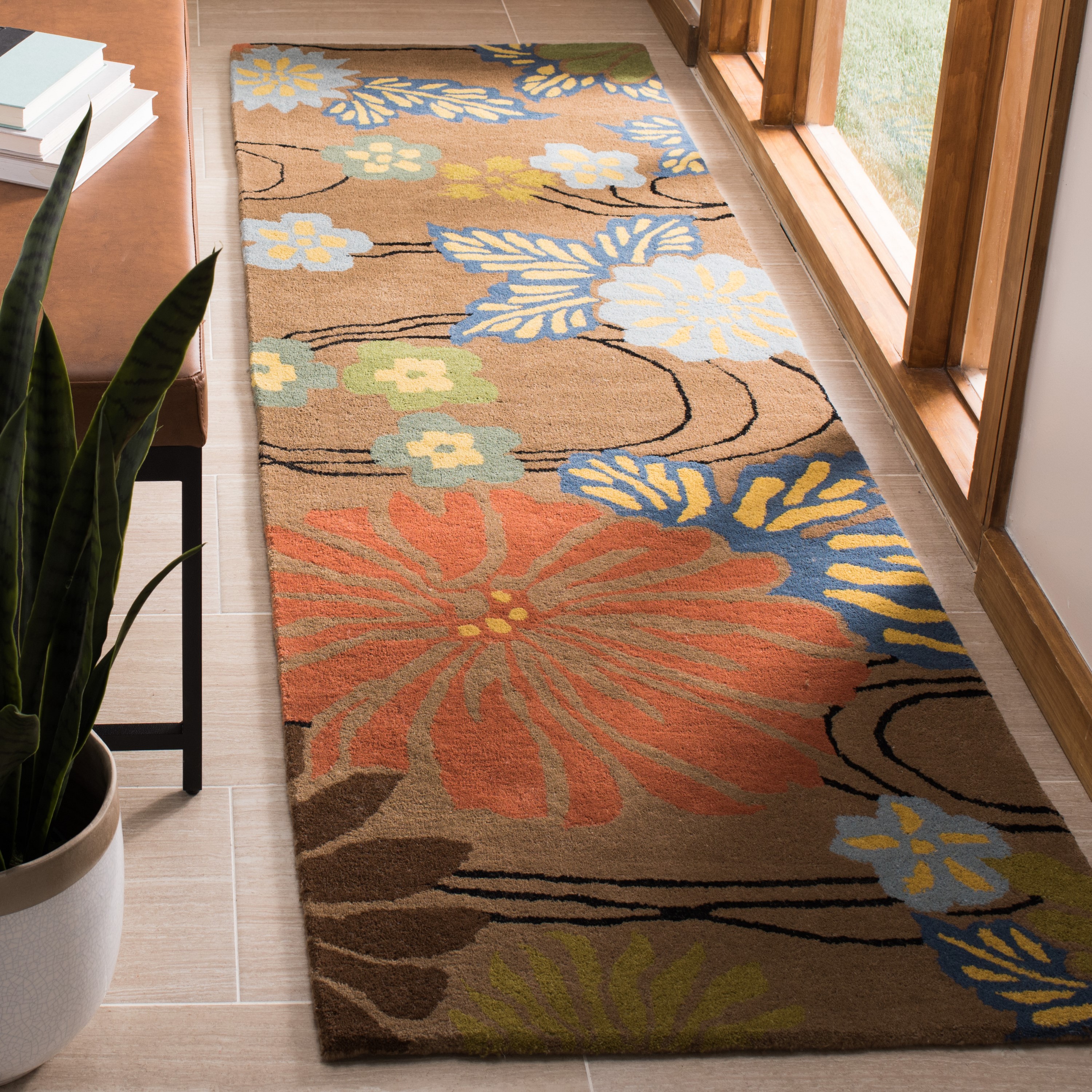 Safavieh SOH738A-26 Soho Ois 3 x 6 (ft) Tufted Wool Brown/Multi Rectangular Indoor Floral/Botanical Farmhouse/Cottage Runner rug