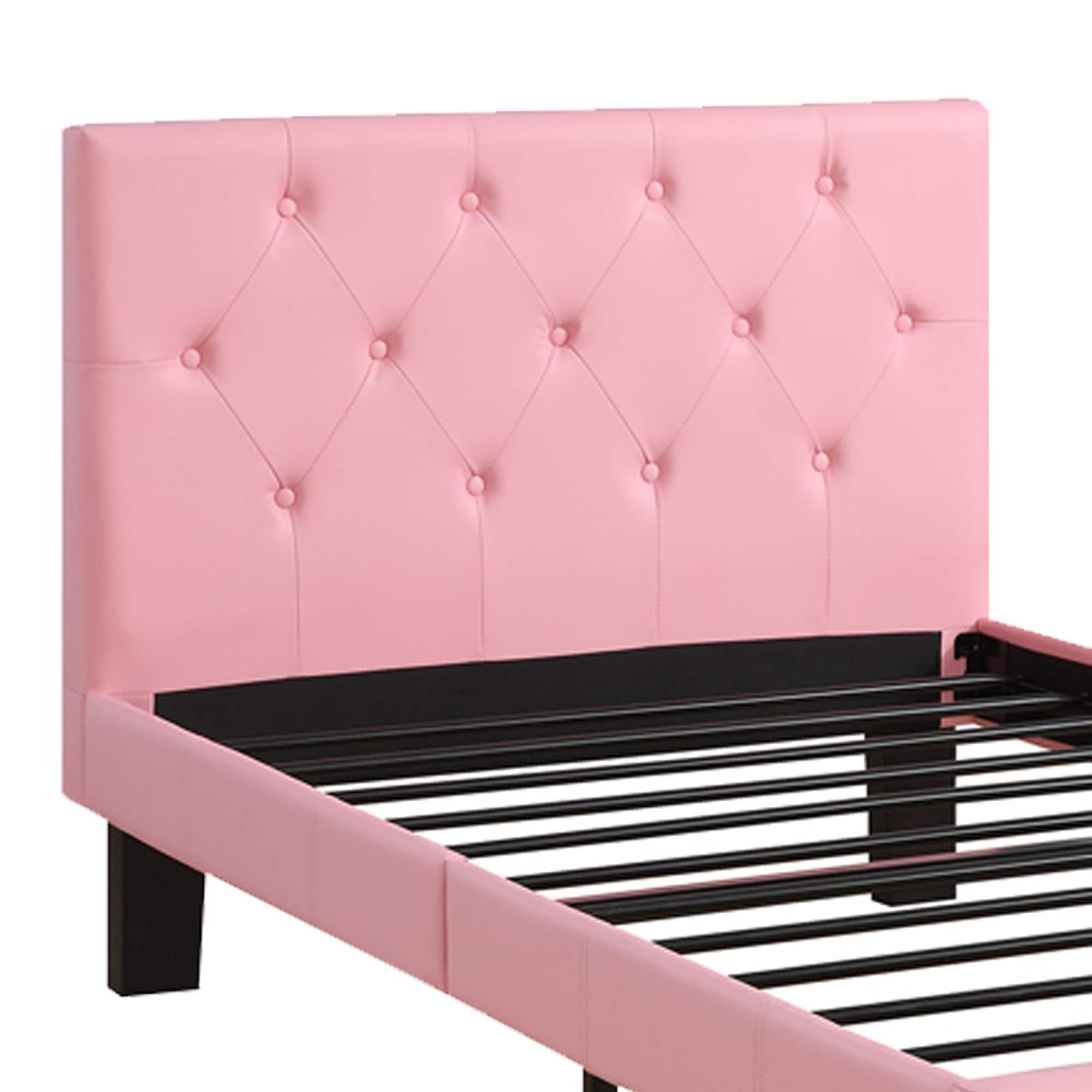 激安通販の Benzara Faux - Style Contemporary - Bed Twin Tufted Pink クラフト・布製品