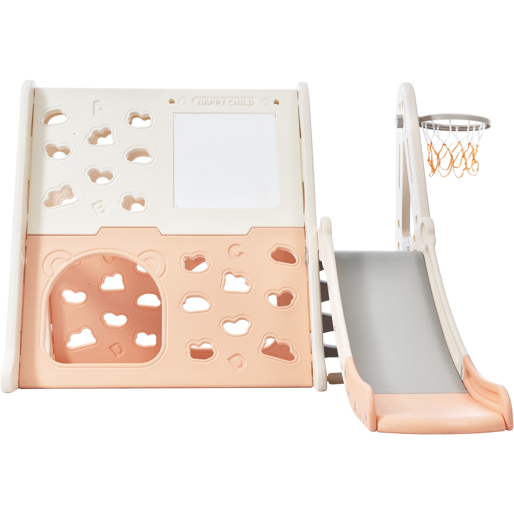 Miki Shinly MRS-9AAH-13QI 7-in-1 Toddler Climber and Slide Set with Tunnel, Climber, Whiteboard, Toy Building Block Baseplates, Basketball Hoop