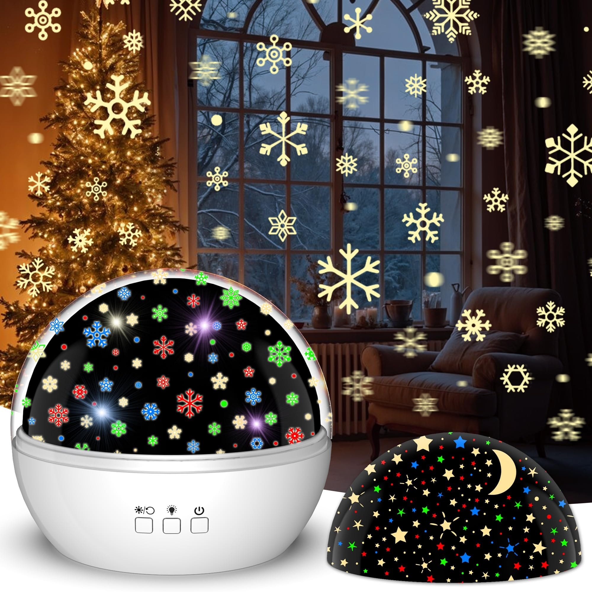 AOIZGMY Christmas Projector Night Light Indoor Snowflake Star Night Light for Kids Room Decor 15 Light Modes 360 Degree Rotation Birthday Gift #K05AZ13011