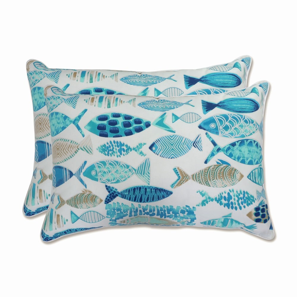 Pillow Perfect 708706 Hooked Seaside Blue 2-Pack Floral Blue Rectangular Throw Pillow