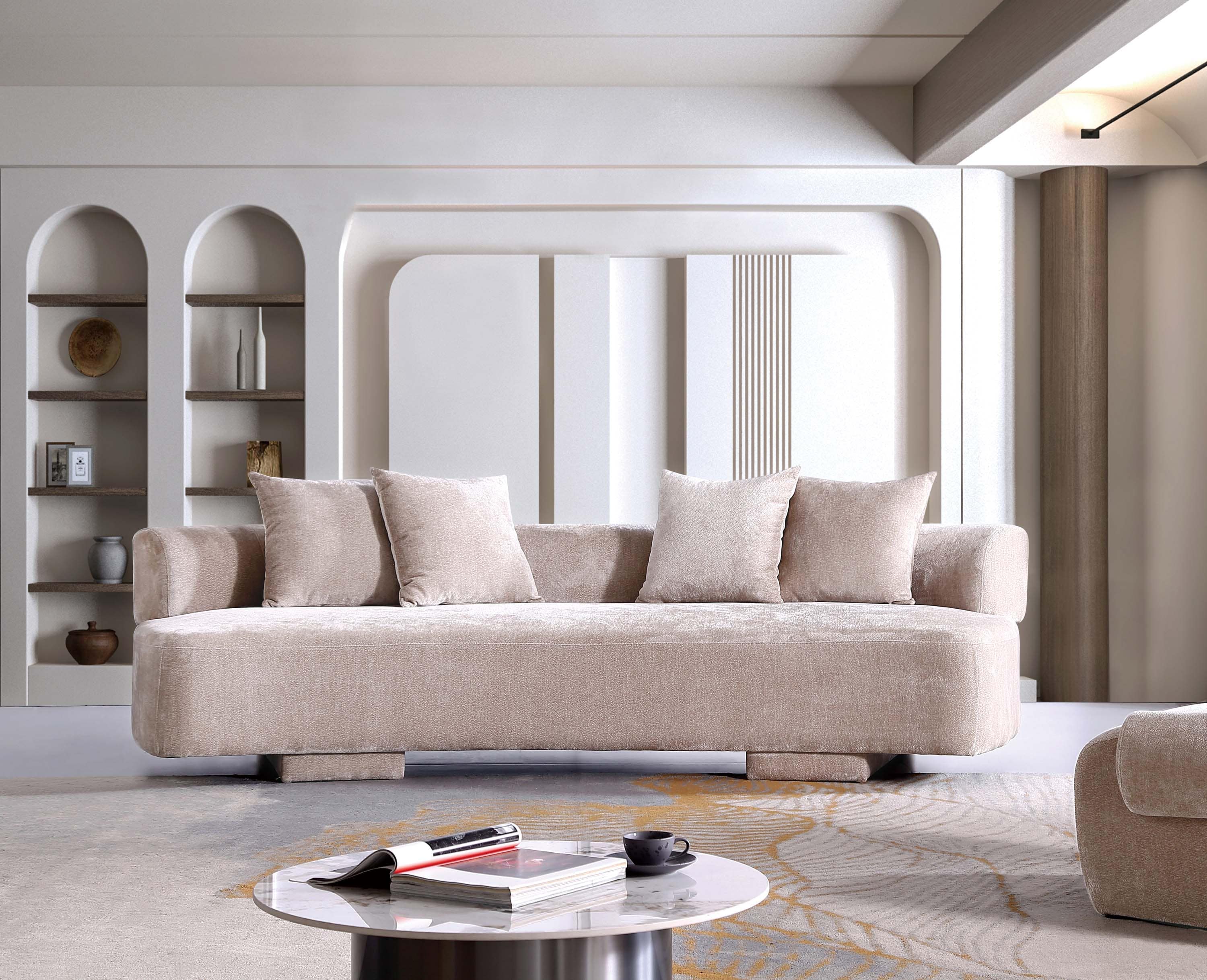 Manhattan Comfort SF016-BE 112.2-in Midcentury Beige Chenille Sofa