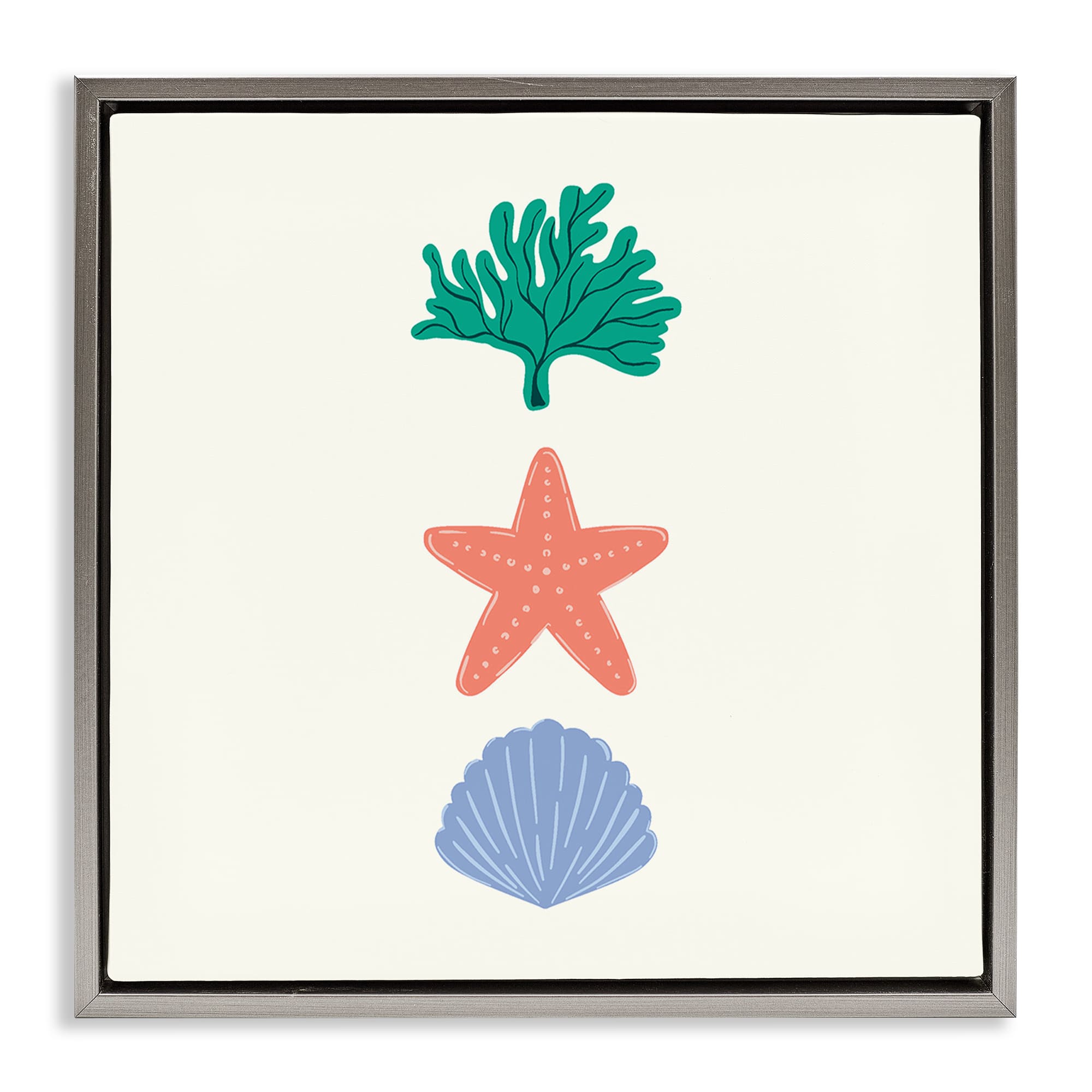 Stupell Industries BT-515-FFL-24X24 Coral and Sea Life Minimal Gray Framed Floater Canvas Wall Art By Sazerelli Designs 25 x 25
