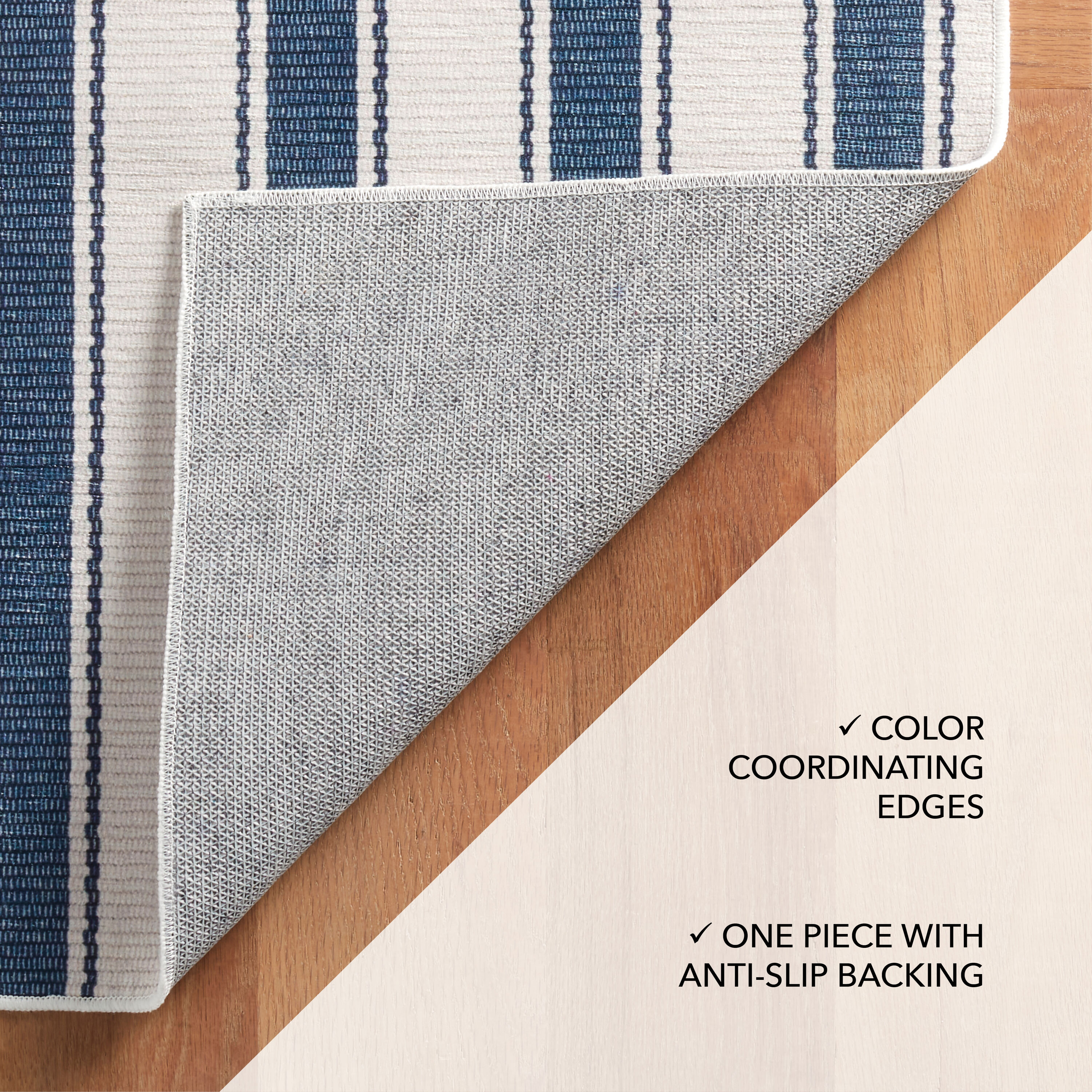 Blue and White Striped Washable Rectangular Rug 2' x 3'