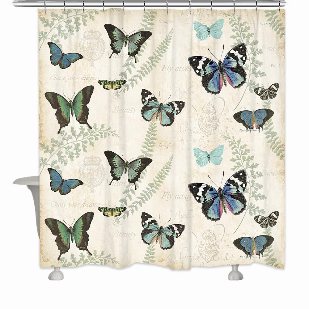 Laural Home FLFRSC 71.0-in W x 72-in L Flutters and Fern Graphic print Polyester Shower curtain