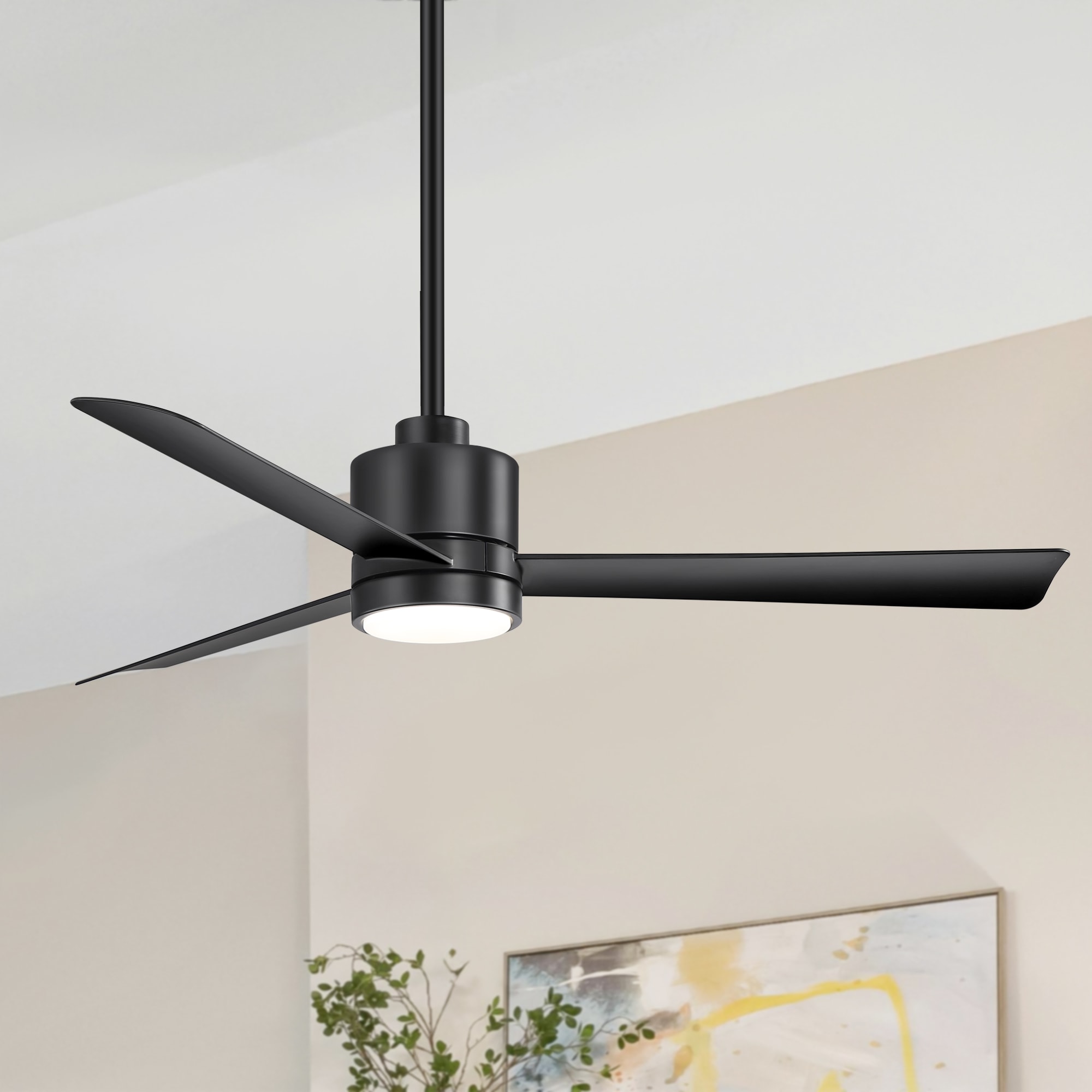 Breezary 24029-AB 52-in Color-Changing Integrated LED Matte Black with Black Blades Propeller Ceiling Fan With Light - Remote Included ( 3 -Blade )