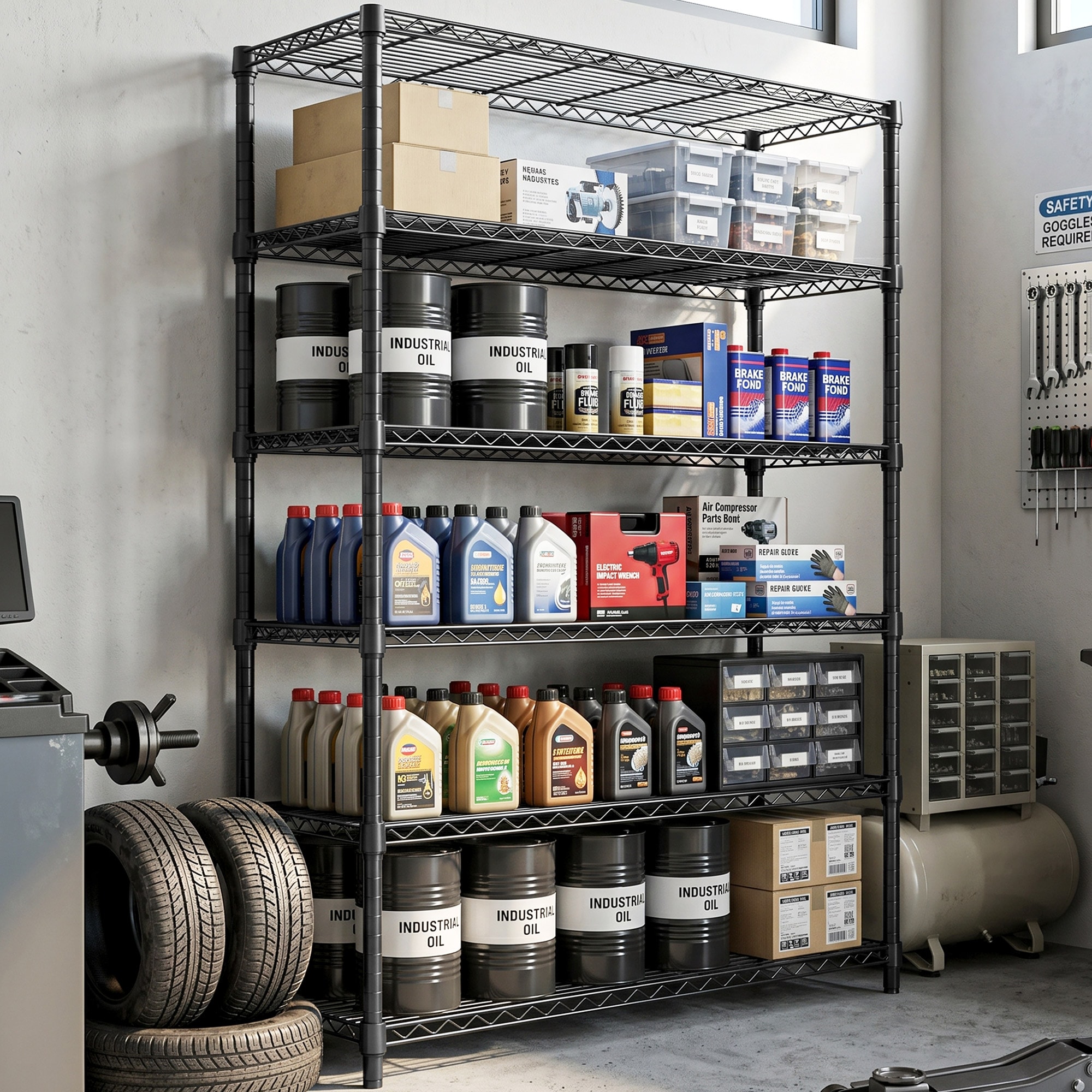 Cuschoice 47.3-in W x 17.7-in D x 82.4-in H 6-Tier Heavy-Duty Adjustable Metal Shelving Unit - 2100LB Black Rack