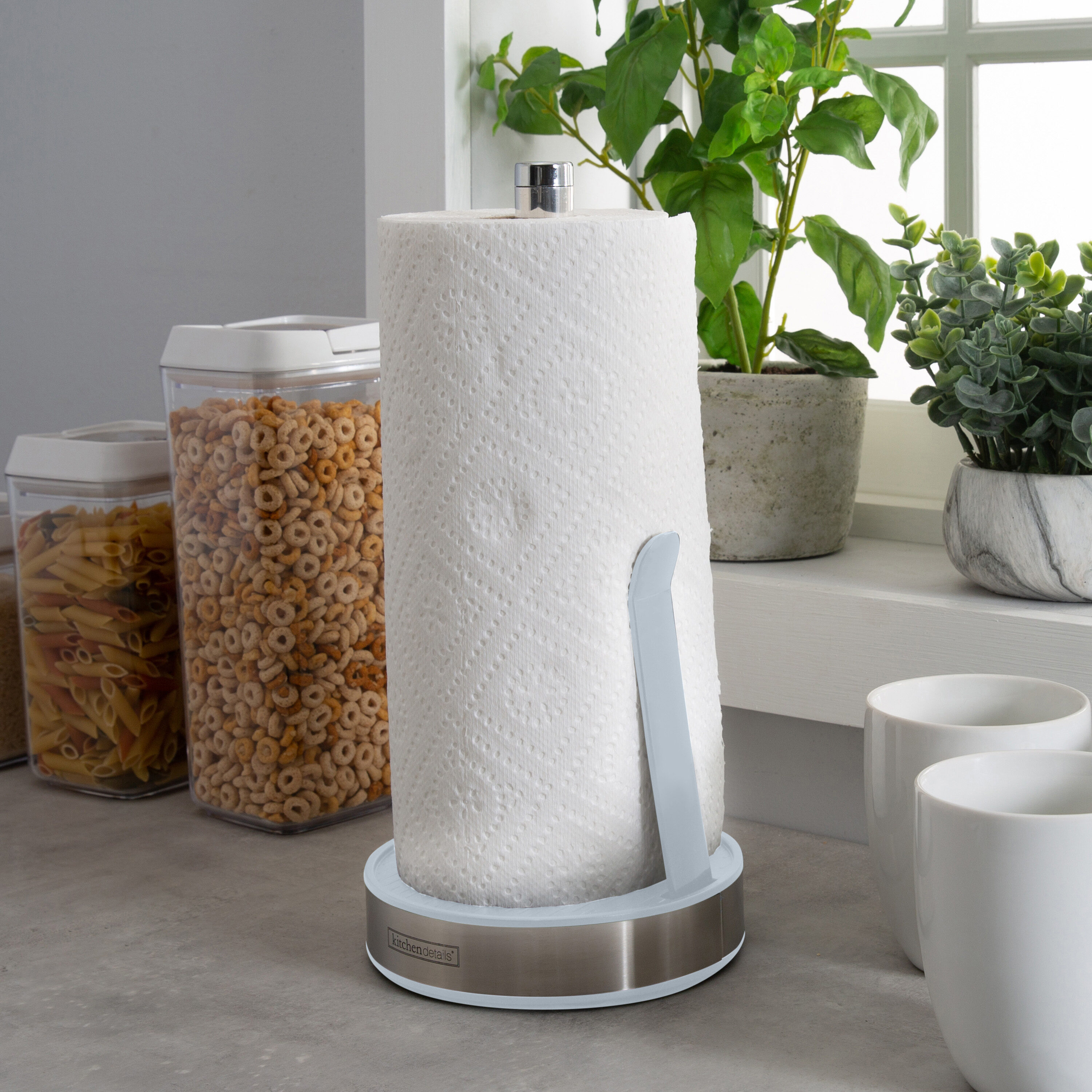 Kitchen Details Paper Towel Holder in White - Freestanding Metal