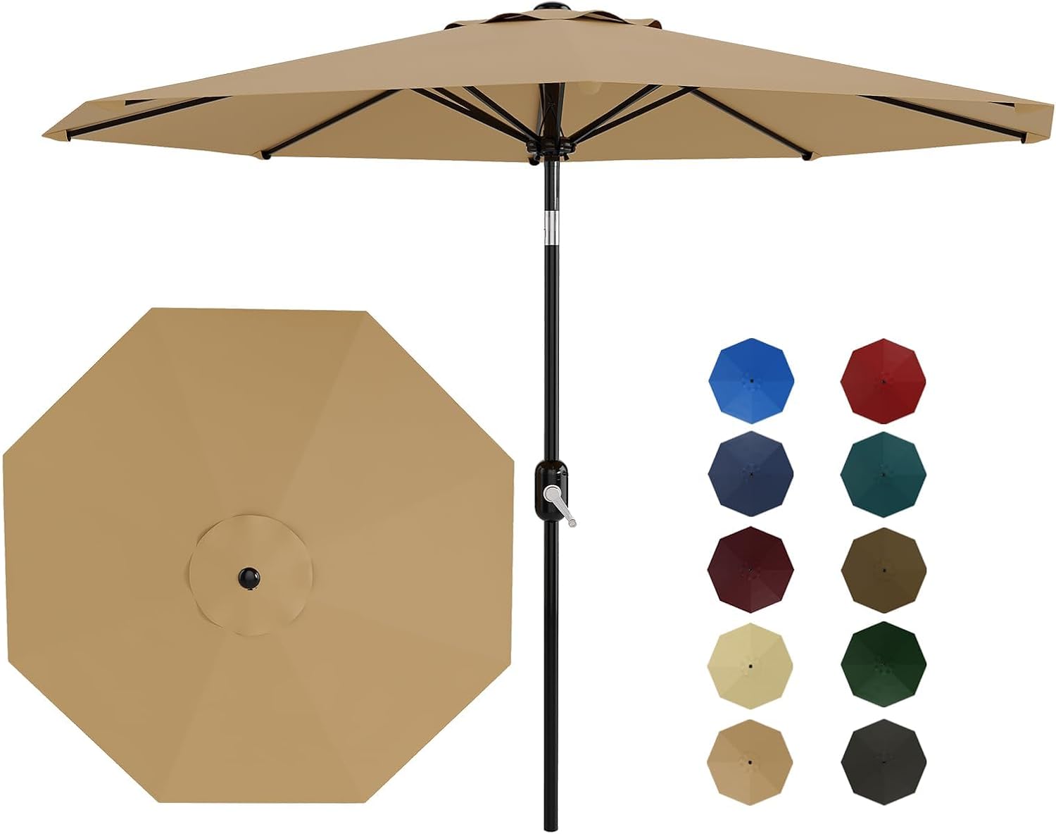 Qeetex PATIO-PPGKRM8 7 Point 5ft Square Outdoor Patio Umbrella With UV Protection Water Resistant Polyester Crank Lift Adjustable Tilt Heavy Duty Iron Frame With 6 Ribs Vented Canopy For Deck Garden Pool Table Tan