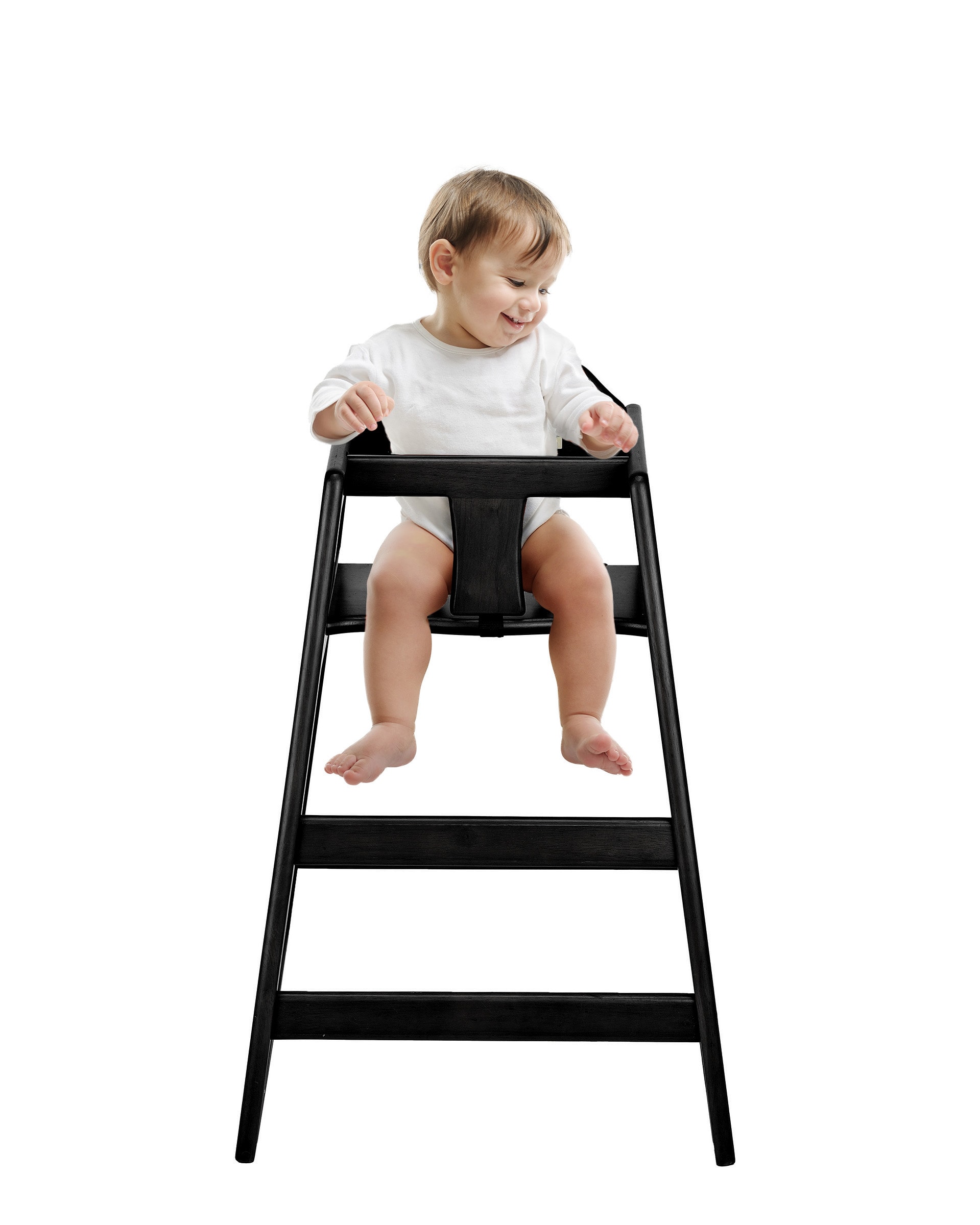 Alpine Industries 28.5-in H Espresso Stackable Wooden High Chair for Babies and Toddlers with Safety Strap Restaurant Feeding High Chair