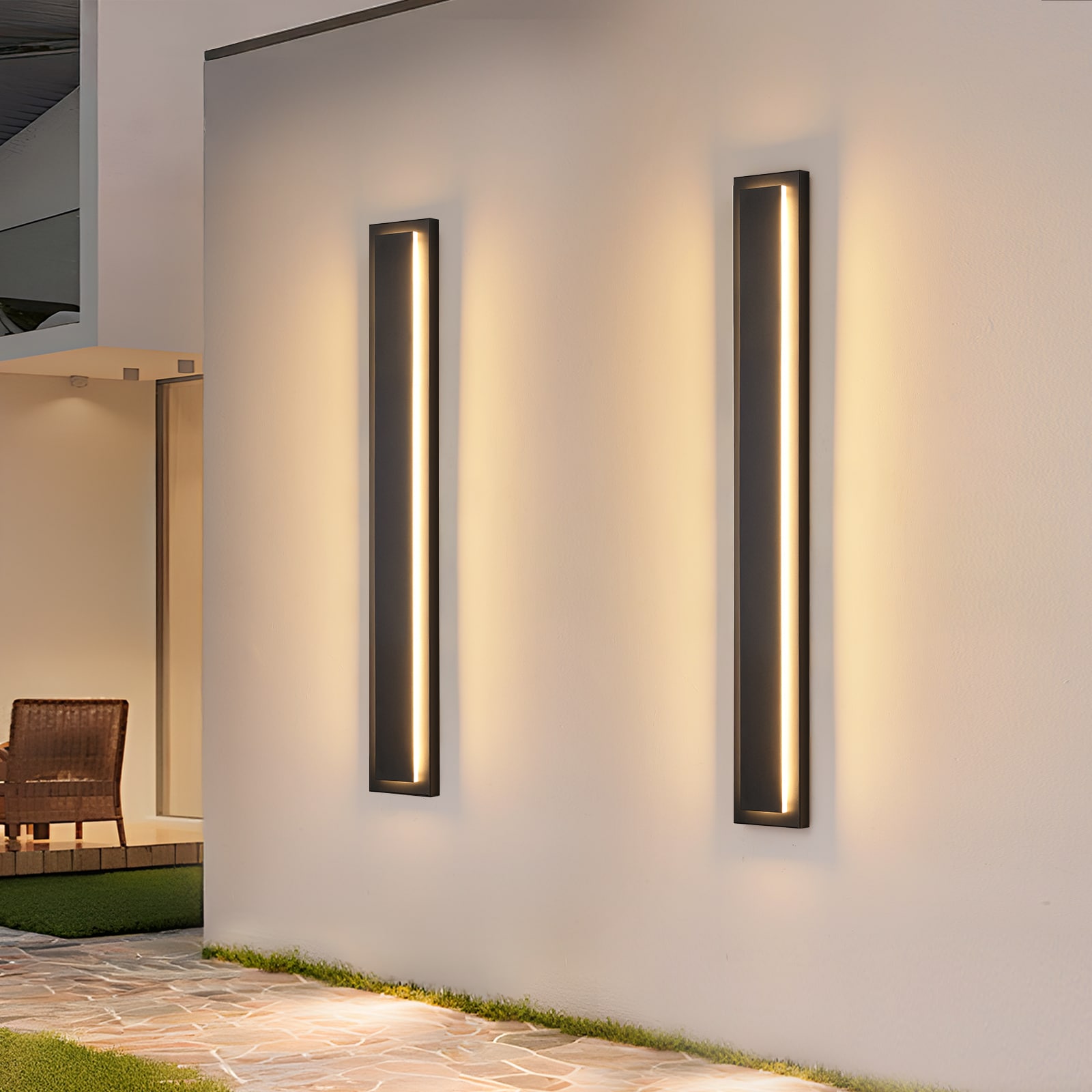 ZSMAIKU Regtangular LED Outdoor Wall Sconce Modern Black Outdoor Wall Lighting 39.3in Exterior Lighting Fixtures-2 Packs