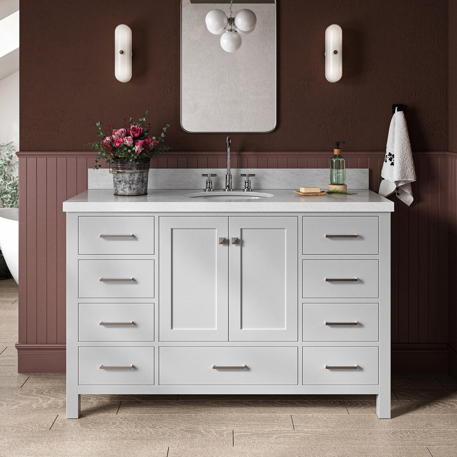 ARIEL A055S-VO-GRY Cambridge 55-in Gray Undermount Single sink Bathroom Vanity with Carrara White Marble Natural marble Top